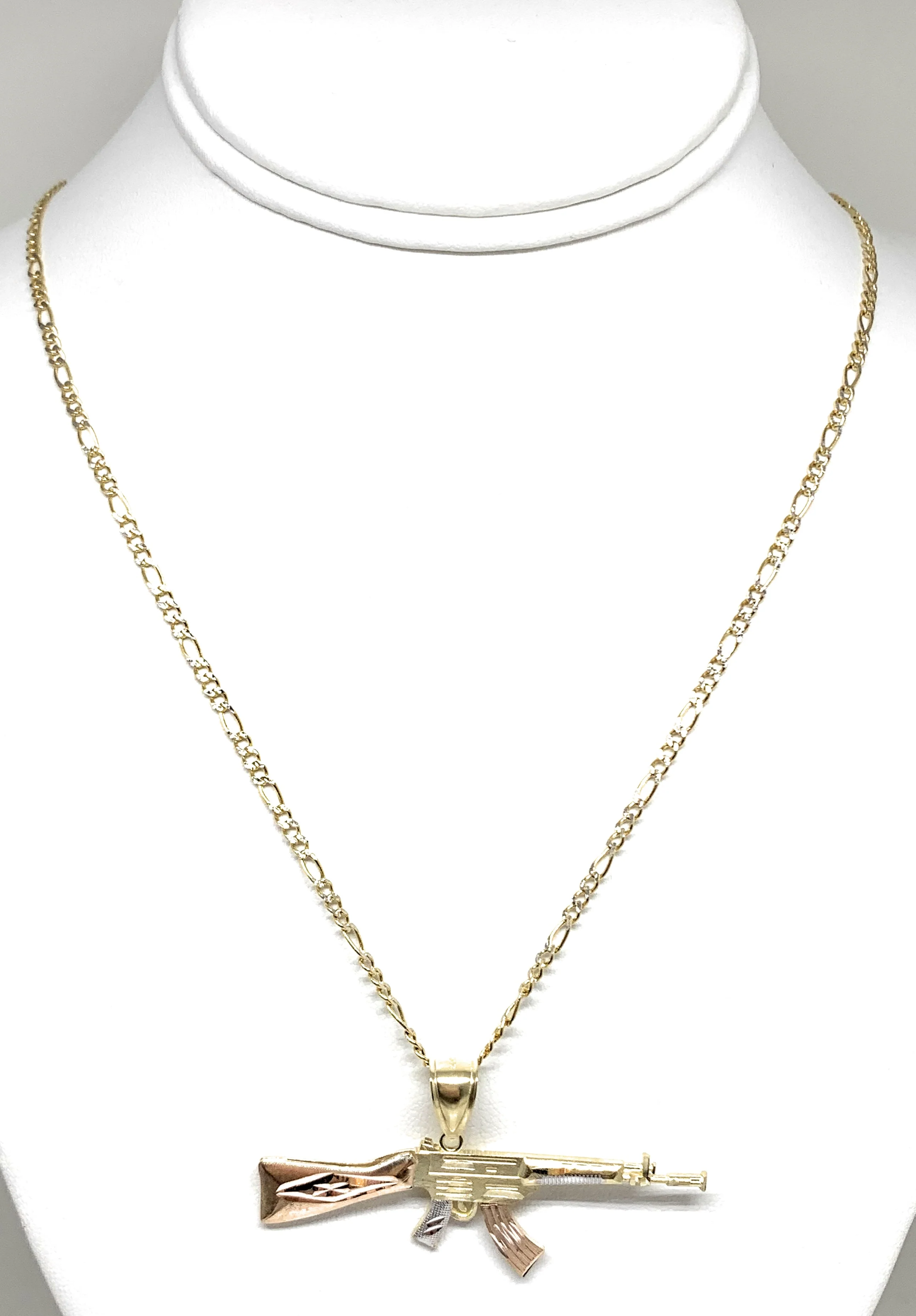 14k Solid Gold Tri-Color Machine Gun AK-47 Pendant Necklace (SM, MED) - Image 6