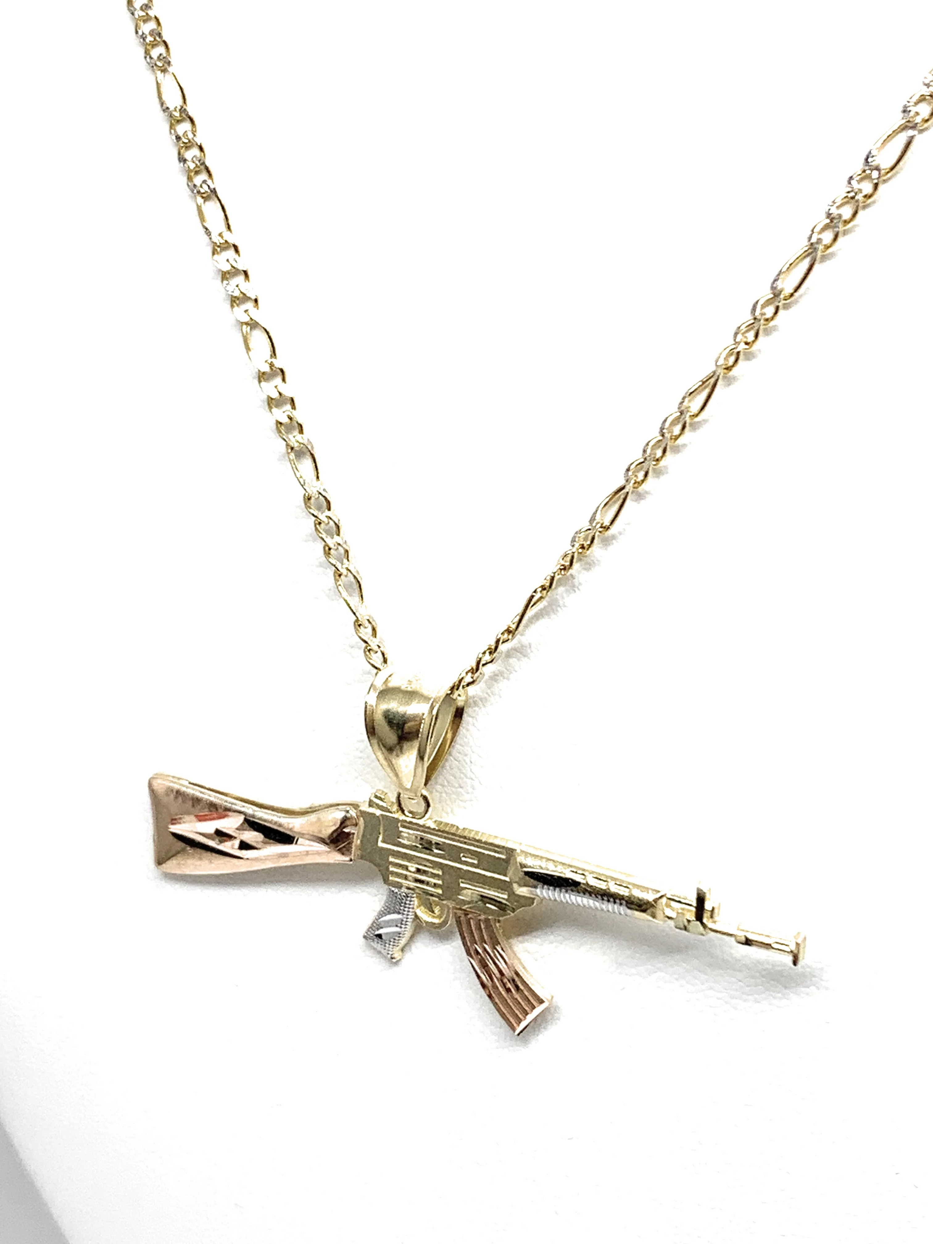 14k Solid Gold Tri-Color Machine Gun AK-47 Pendant Necklace (SM, MED) - Image 7