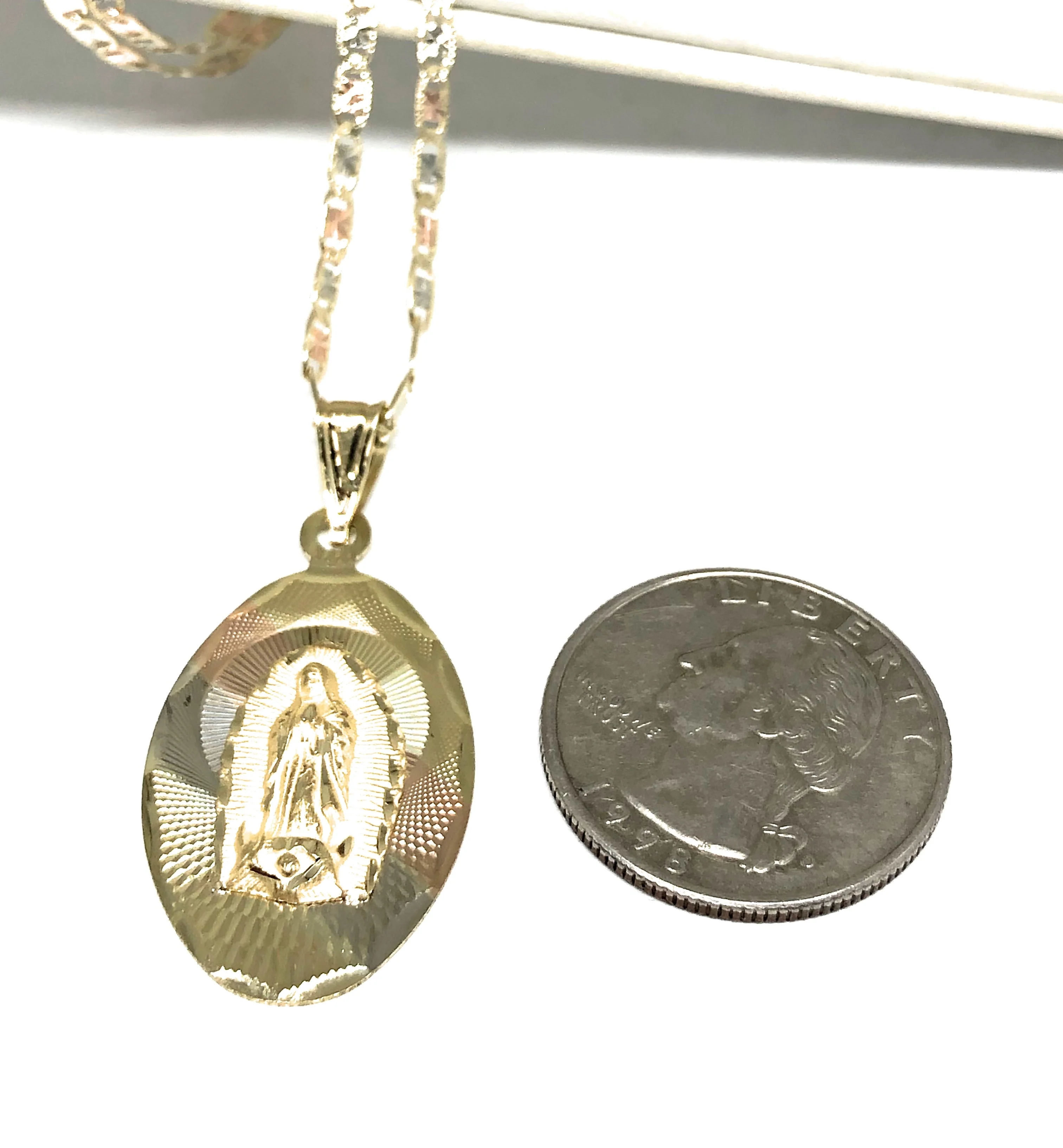 14k Solid Gold Tri-Color Oval Virrgin Mary Pendant Virrgen Gaudalupe (LG, MED, SM) - Image 3