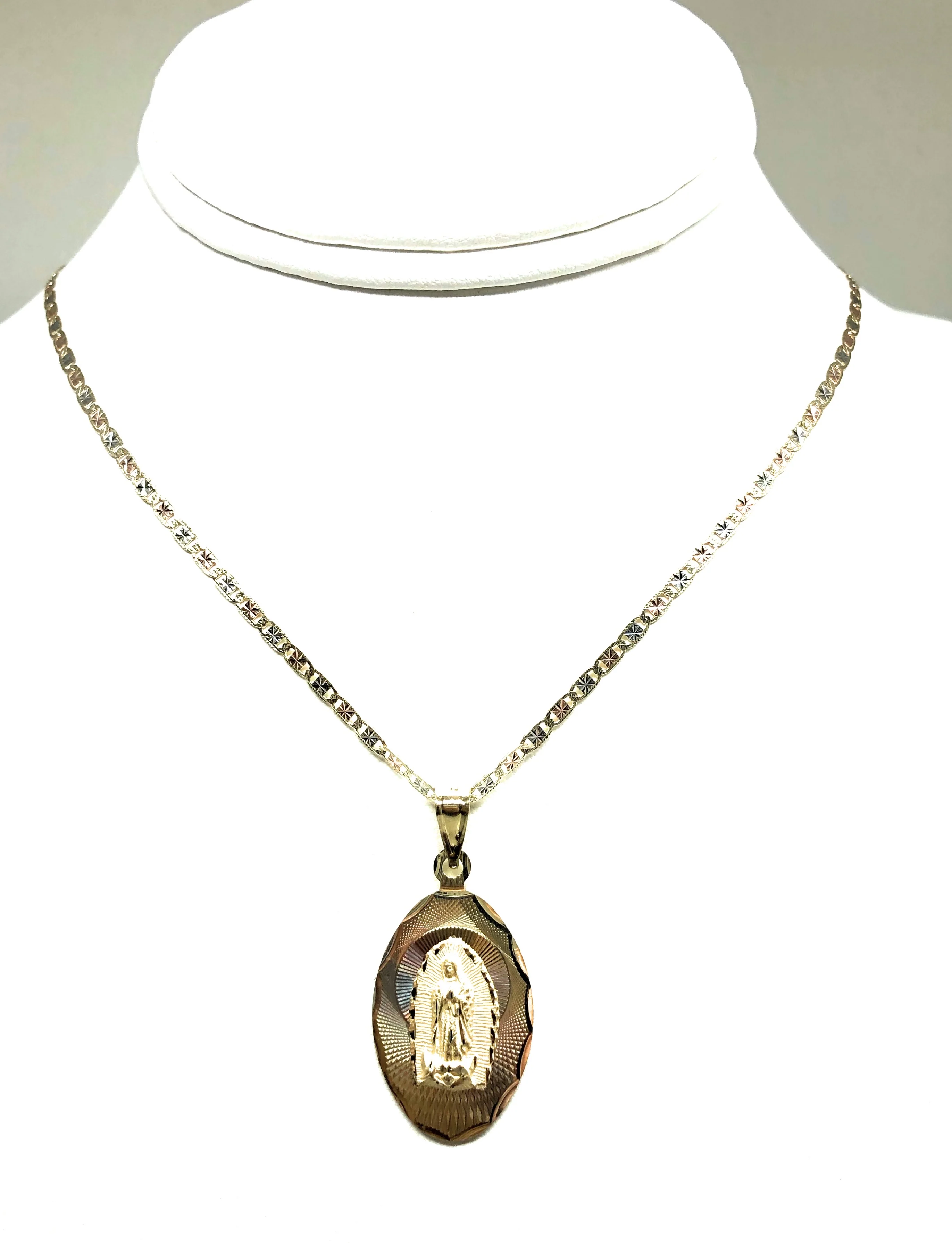 14k Solid Gold Tri-Color Oval Virrgin Mary Pendant Virrgen Gaudalupe (LG, MED, SM) - Image 4