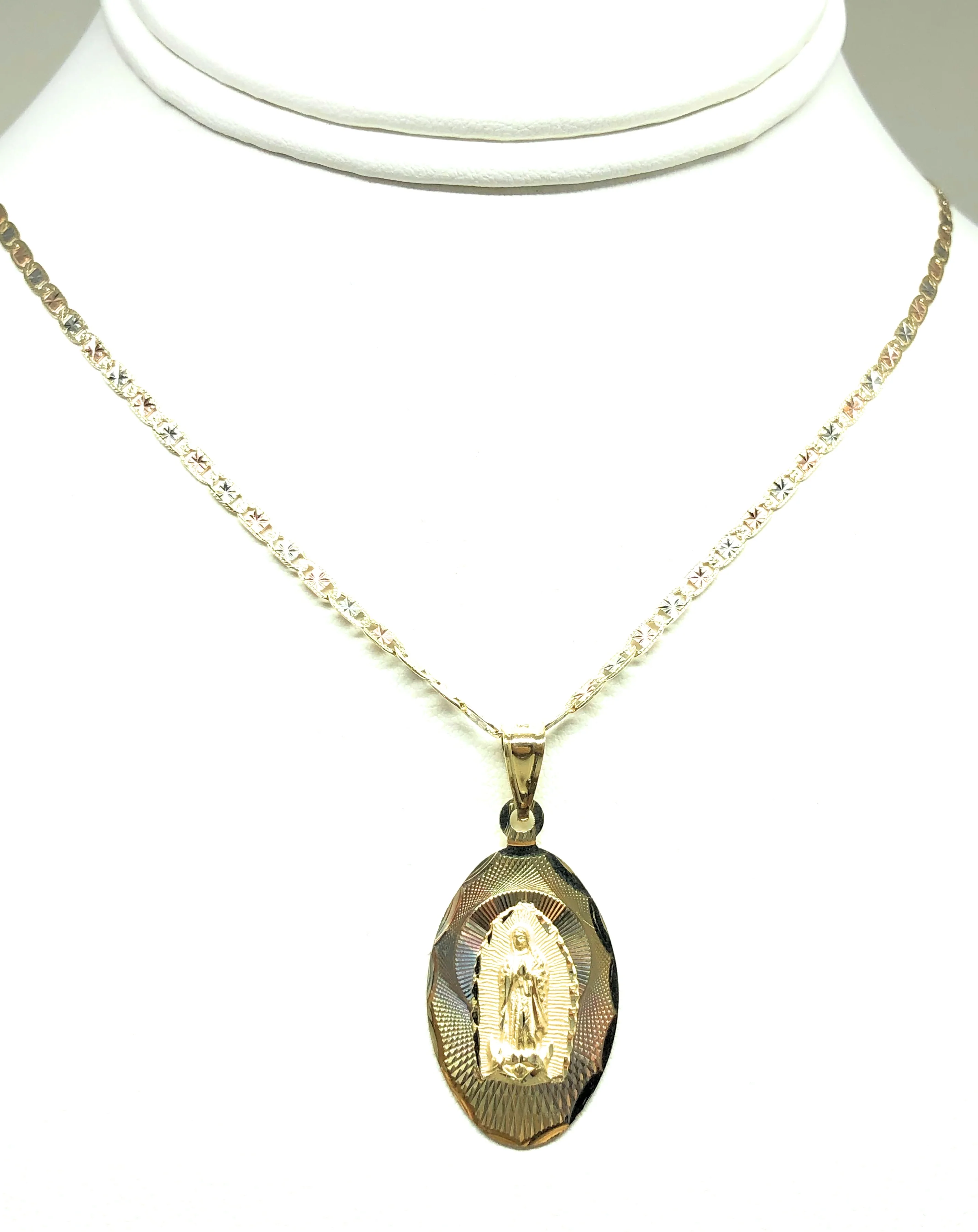 14k Solid Gold Tri-Color Oval Virrgin Mary Pendant Virrgen Gaudalupe (LG, MED, SM) - Image 5
