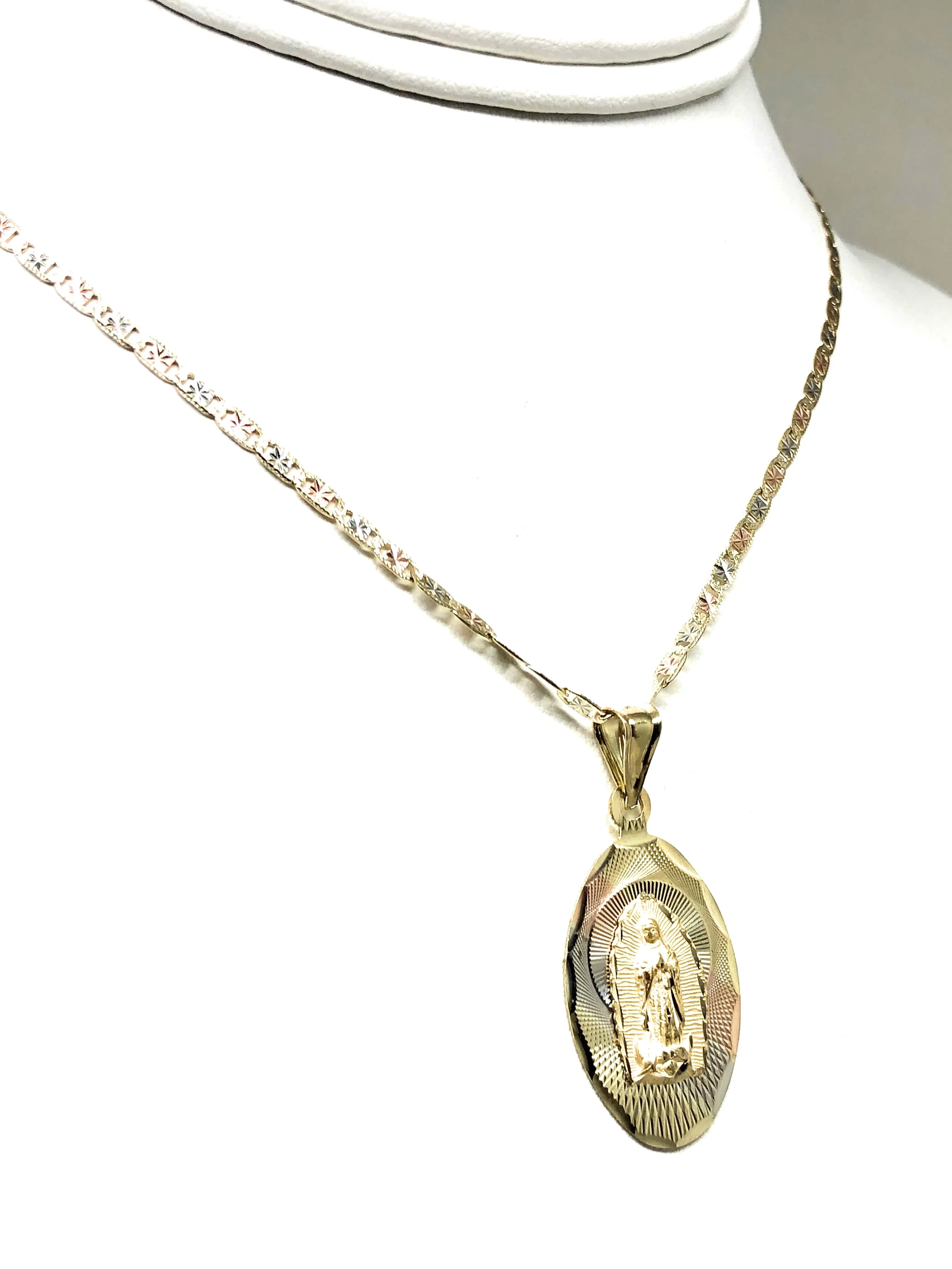 14k Solid Gold Tri-Color Oval Virrgin Mary Pendant Virrgen Gaudalupe (LG, MED, SM) - Image 6
