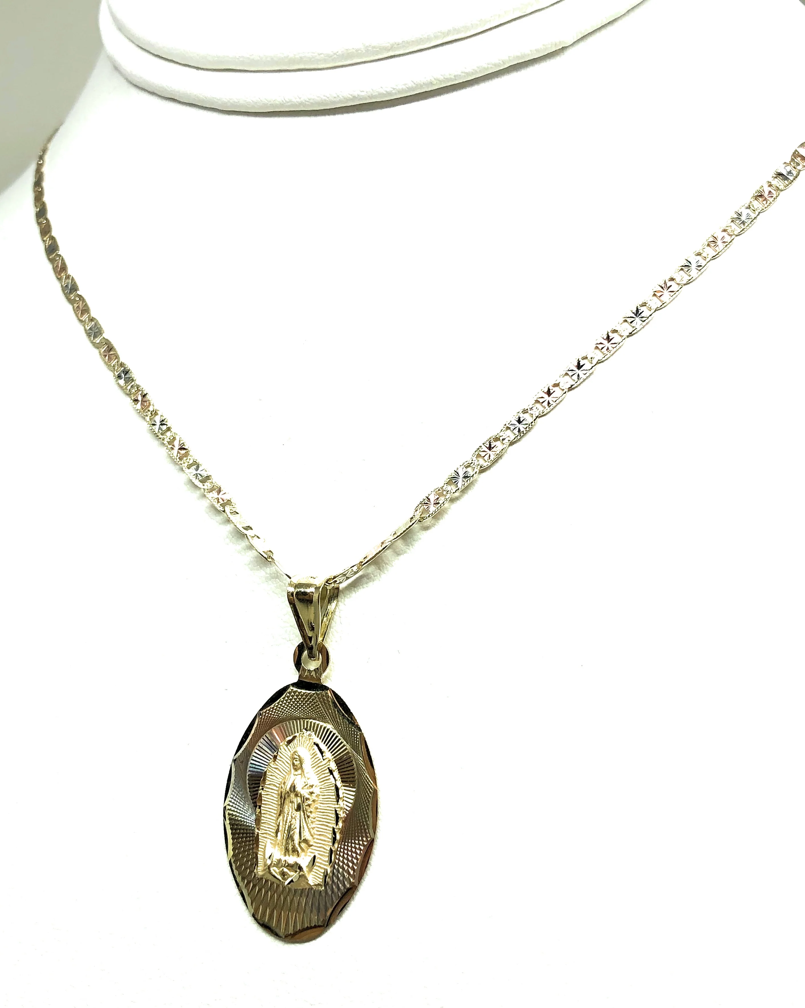 14k Solid Gold Tri-Color Oval Virrgin Mary Pendant Virrgen Gaudalupe (LG, MED, SM) - Image 7