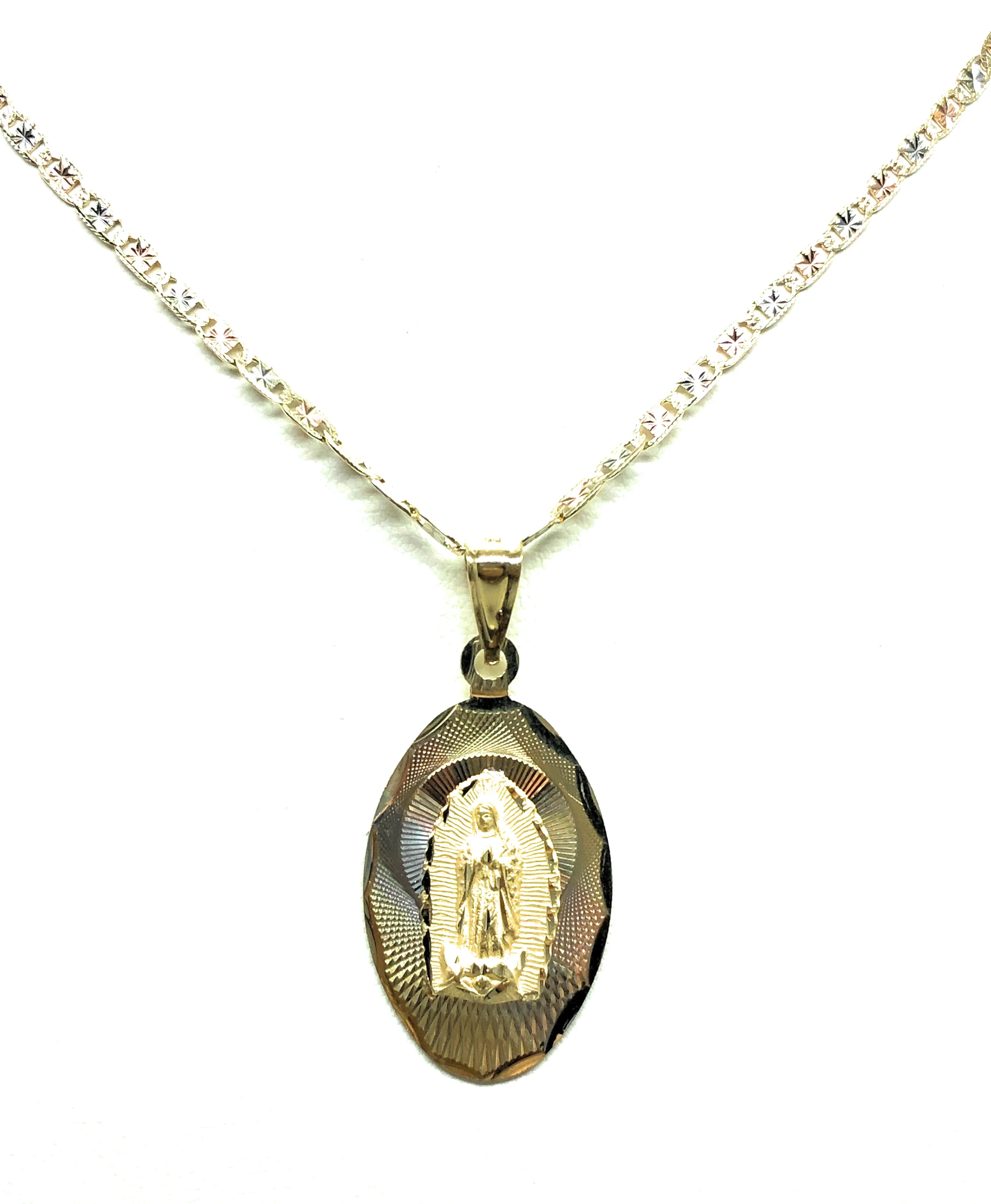 14k Solid Gold Tri-Color Oval Virrgin Mary Pendant Virrgen Gaudalupe (LG, MED, SM) - Image 8