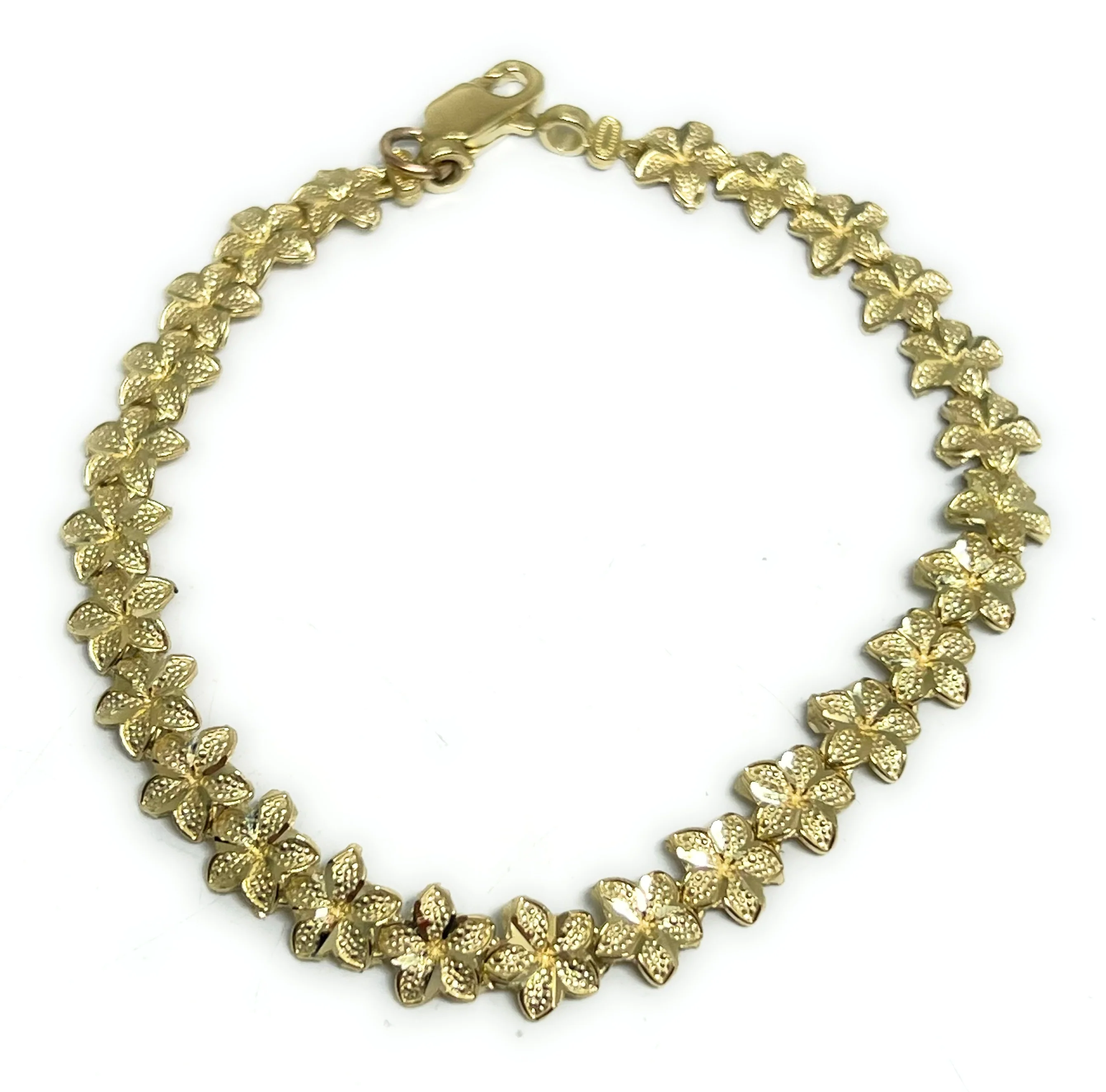 10k Solid Gold Tri-Color Plumeria Flower 7.5-8 INCH 7-9MM BRRACELET - Image 5