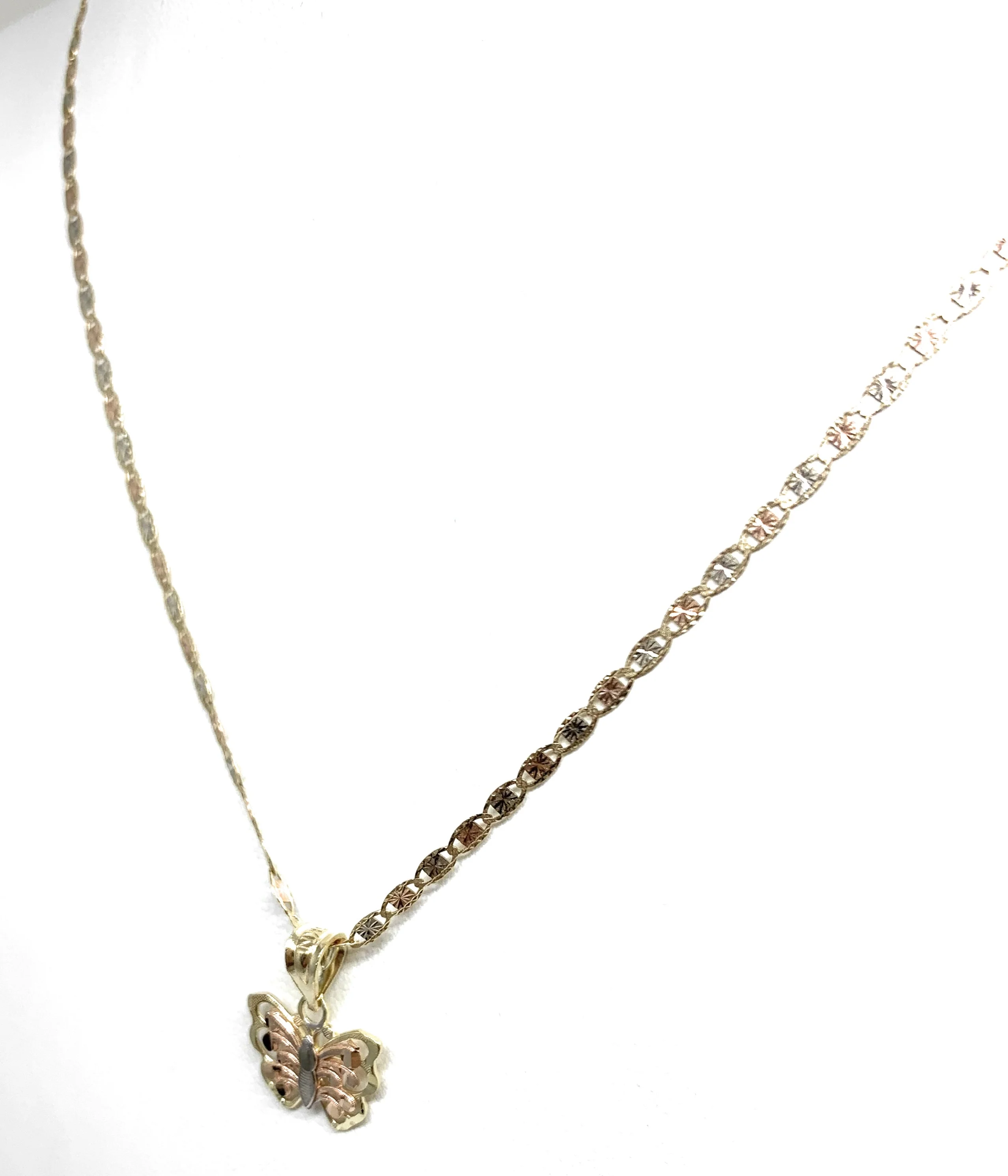 14k Solid Gold Tri-Color Small Butterfly Pendant Necklace Valentina Chain (SM) - Image 4