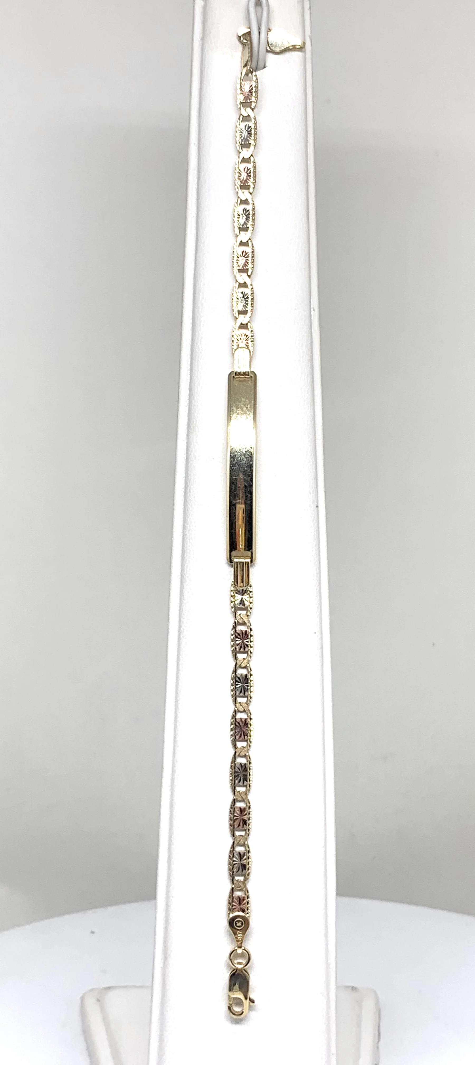 14k Solid Gold Tri-Color Valentina ID Brracelet 7.5-8 inch length 2.5-5mm Width (Free Engraving, Email us name!) - Image 5
