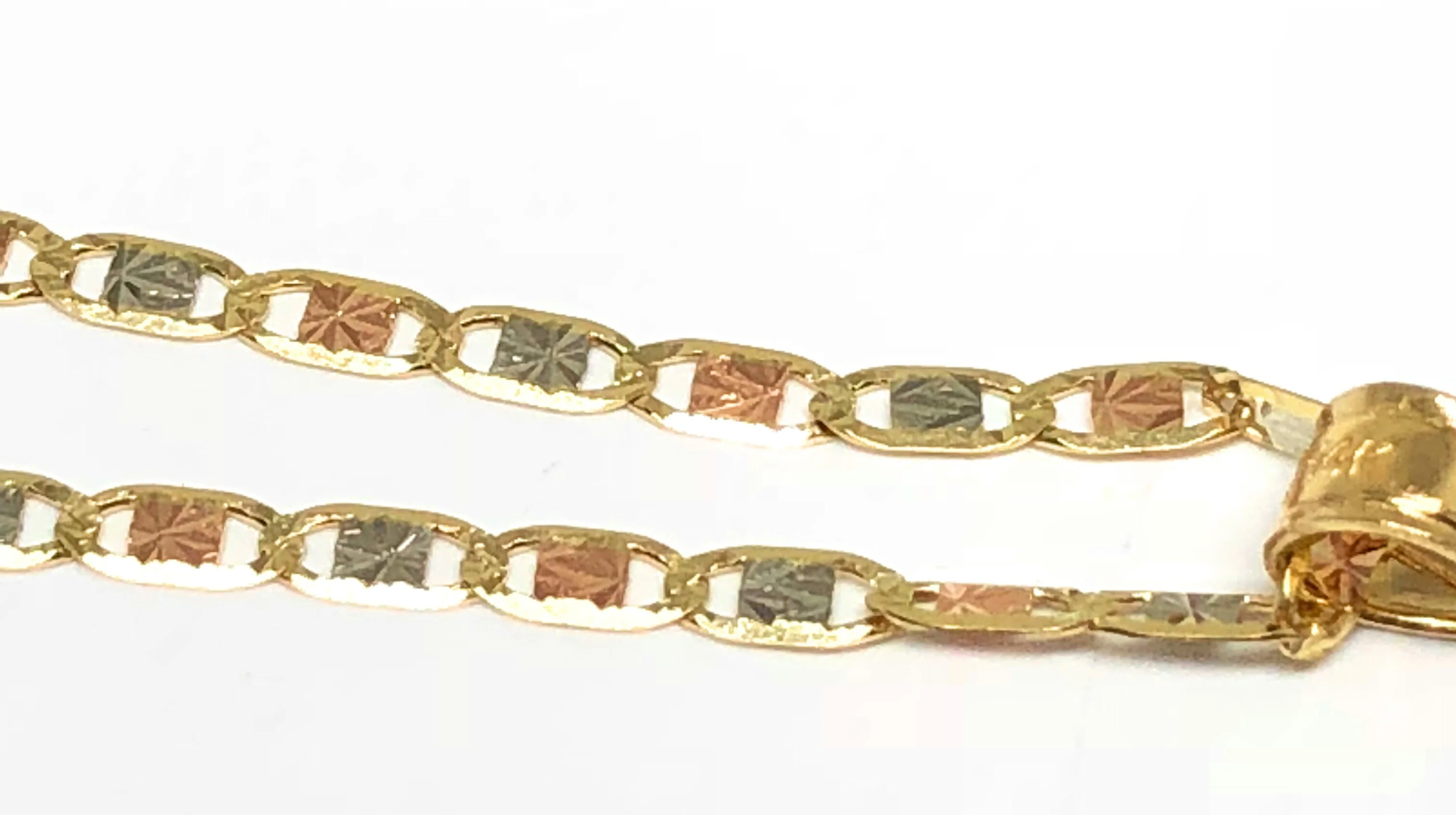 14k Solid Gold Tri-Color Virrgin Mary Pendant Virrgen Guadalupe 16 inch 1.9mm Tri-Color Valentina Chain - Image 4