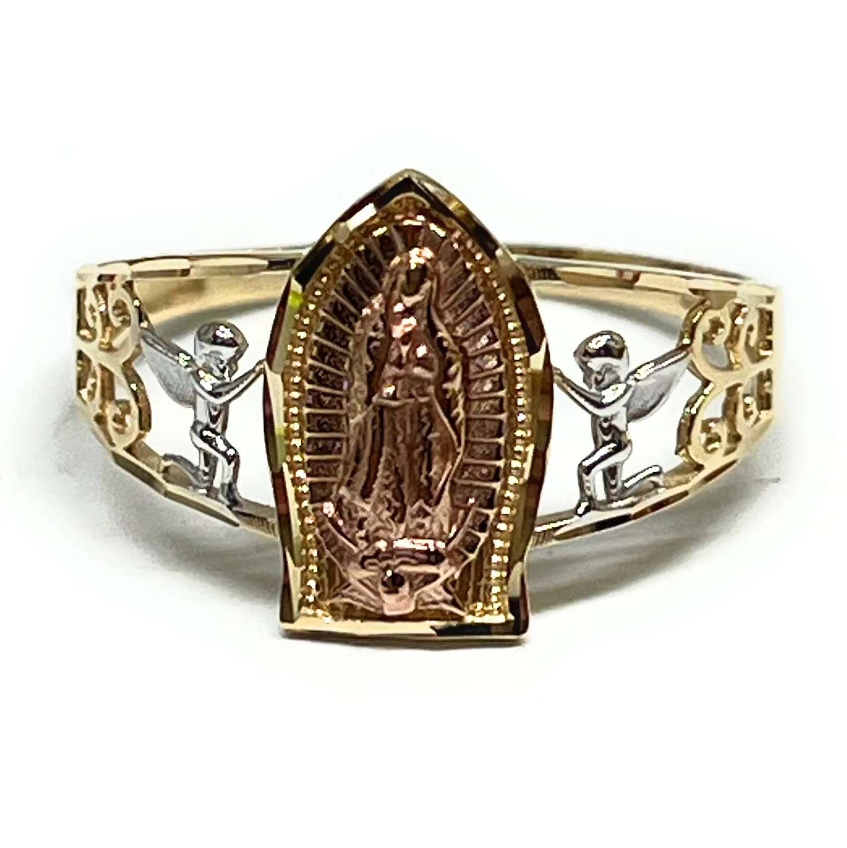 14k Solid Gold Tri-Color Virrgin Mary ANGELS Ring (FC 314)