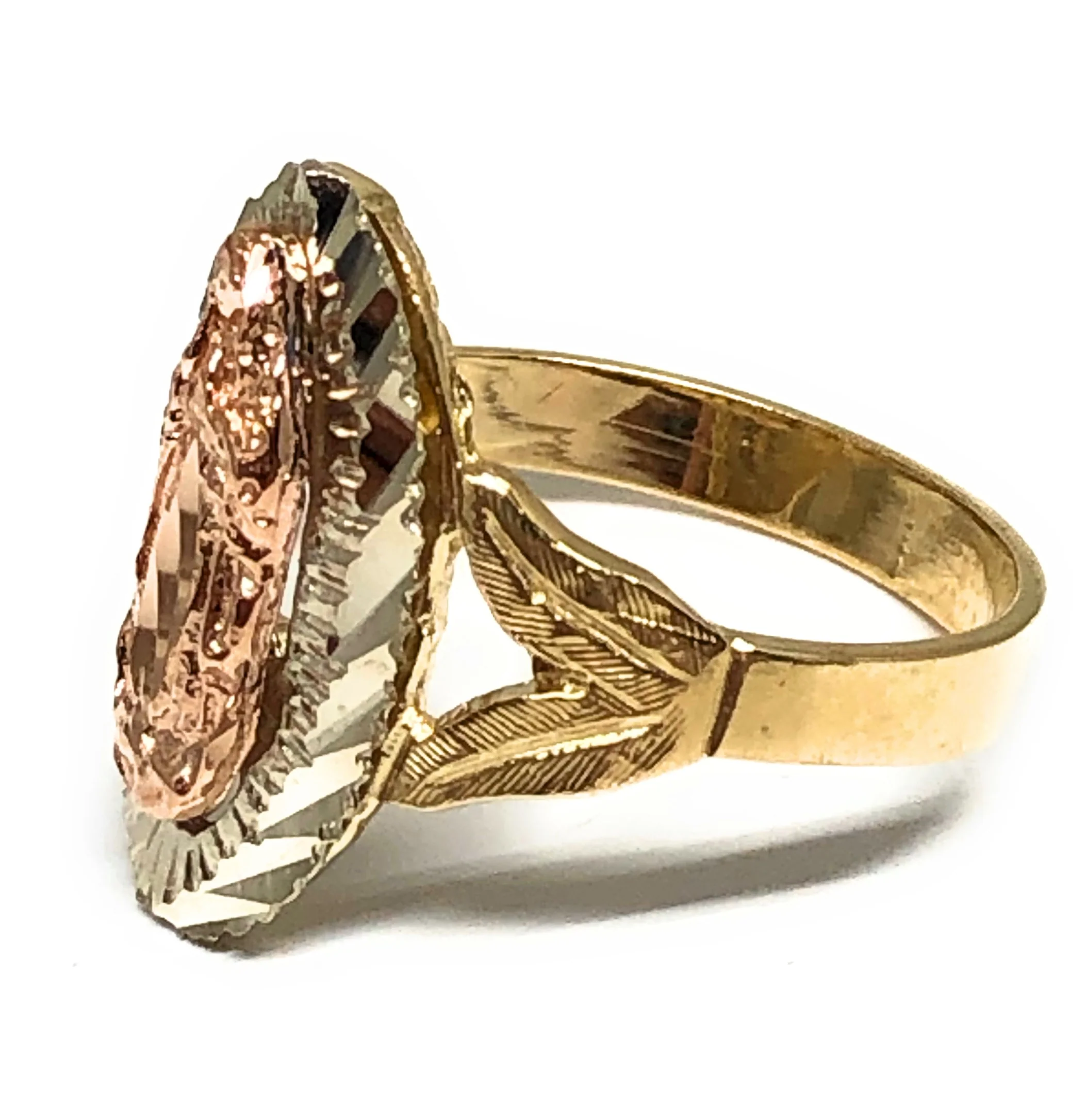 14k Solid Gold Tri-Color Virrgin Mary Classic Ring - Image 2