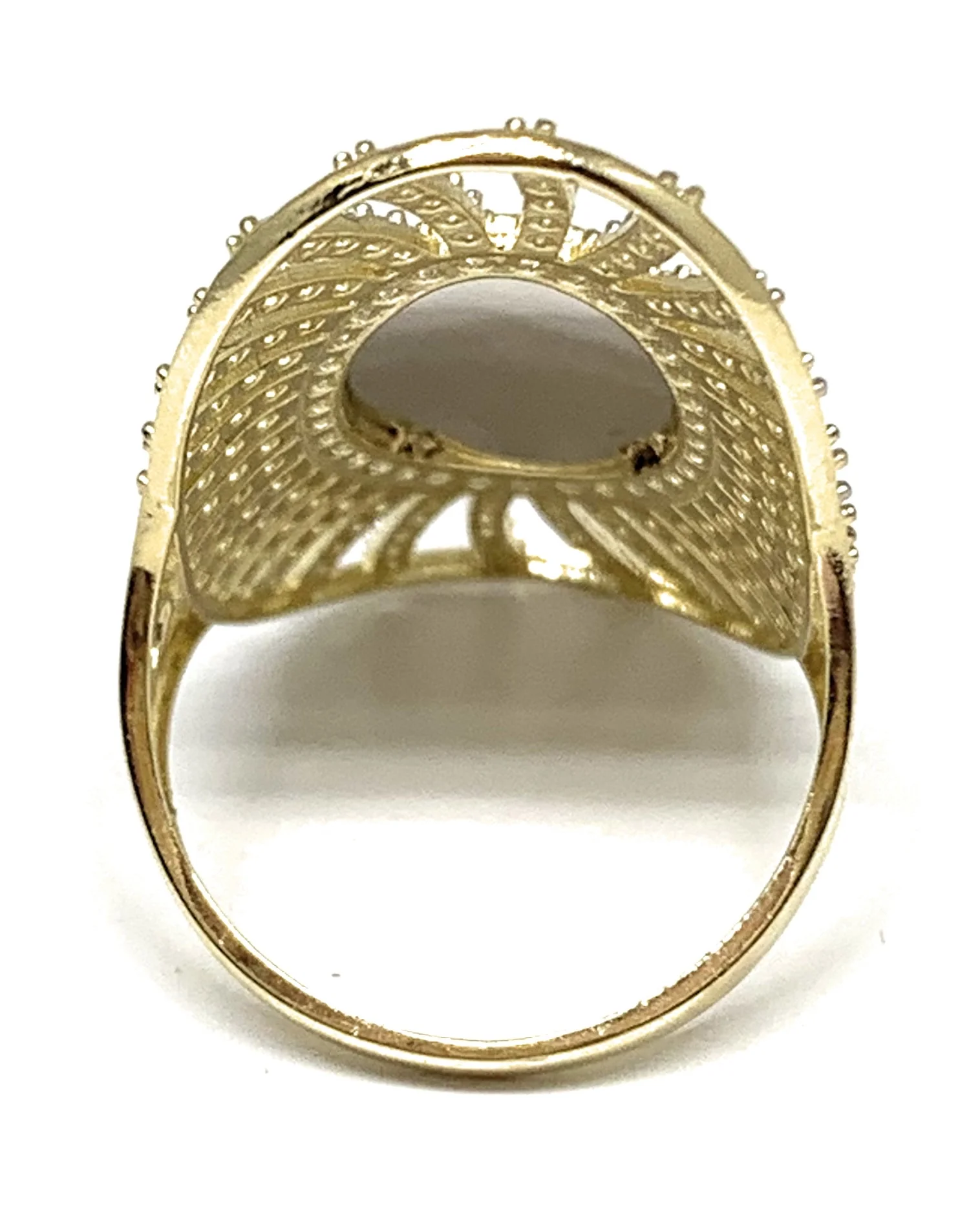14k Solid Gold Tri-Color Virrgin Mary CZ Fancy Elegant Long Oval Ring - Image 3