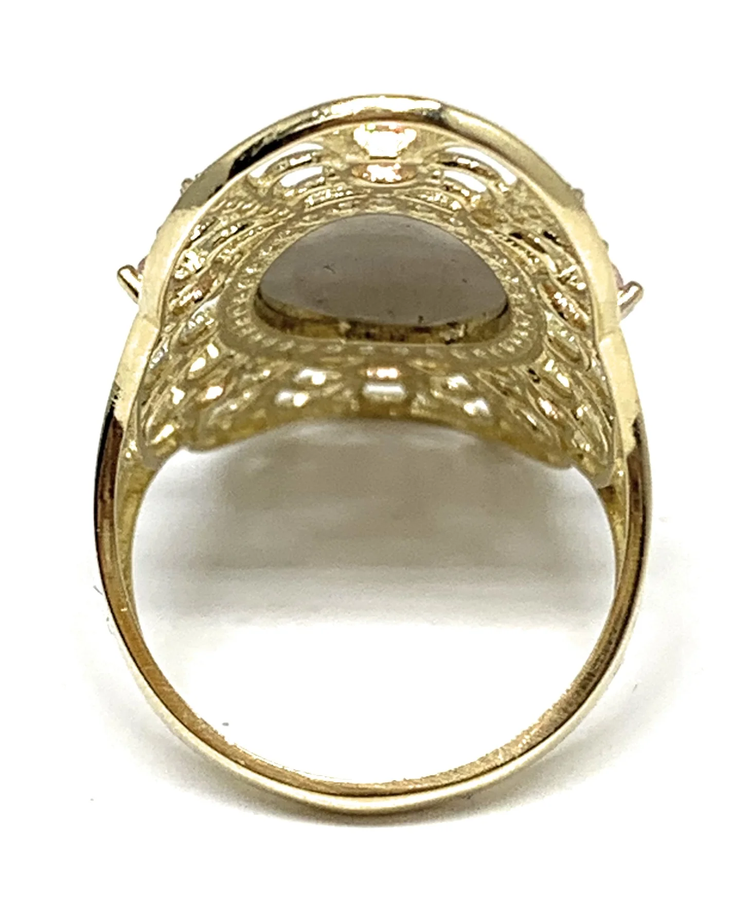 14k Solid Gold Tri-Color Virrgin Mary Pink CZ Fancy Elegant Long Oval Ring - Image 2