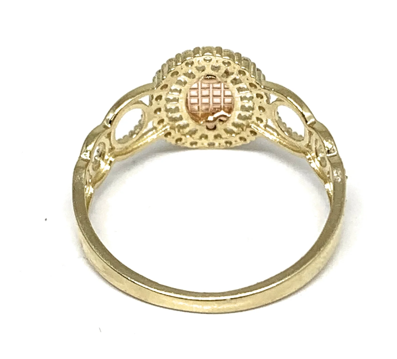 14k Solid Gold Tri-Color Virrgin Mary CZ Fancy Ring - Image 3