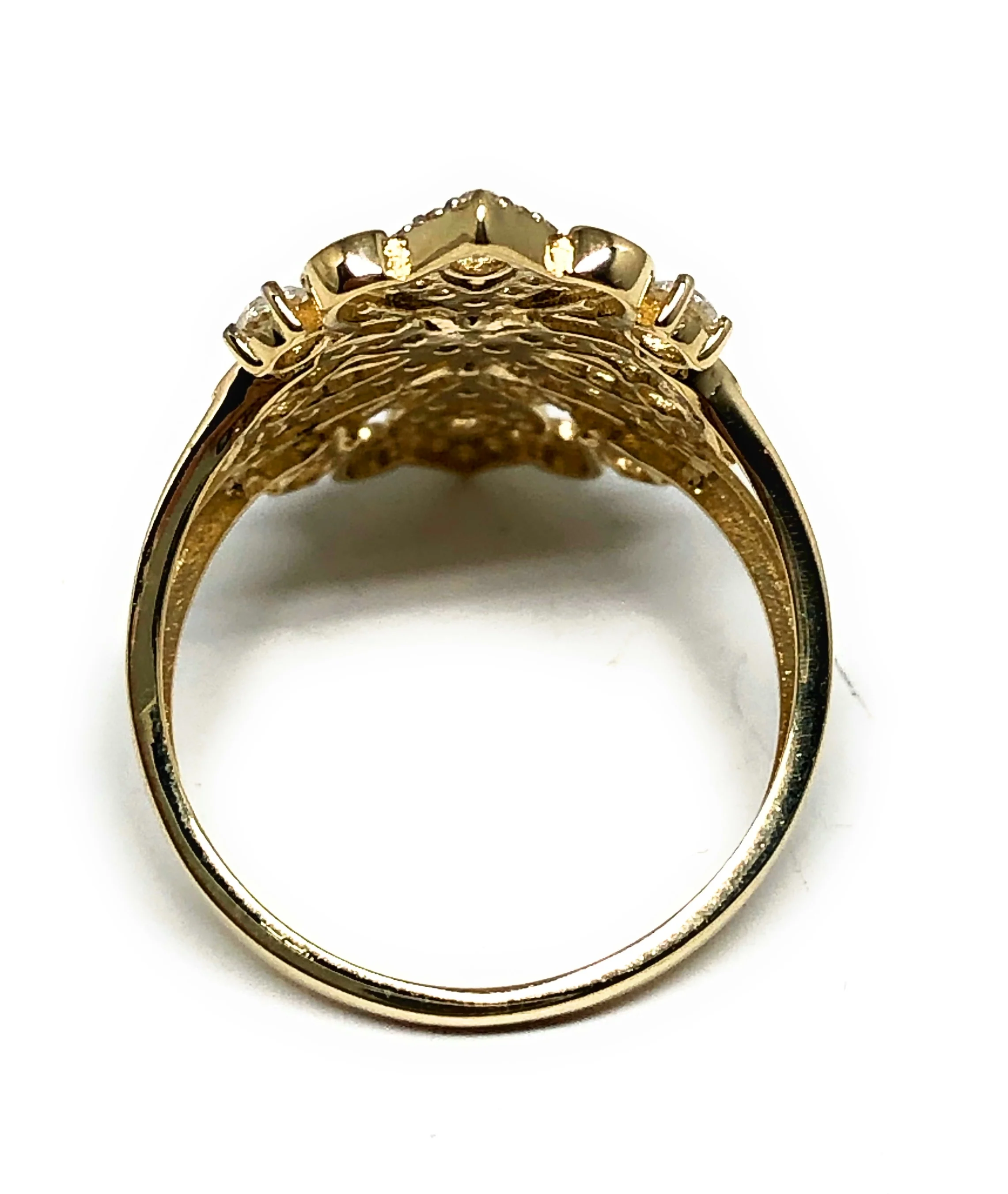 14k Solid Gold Tri-Color Virrgin Mary CZ Fancy Ring - Image 3