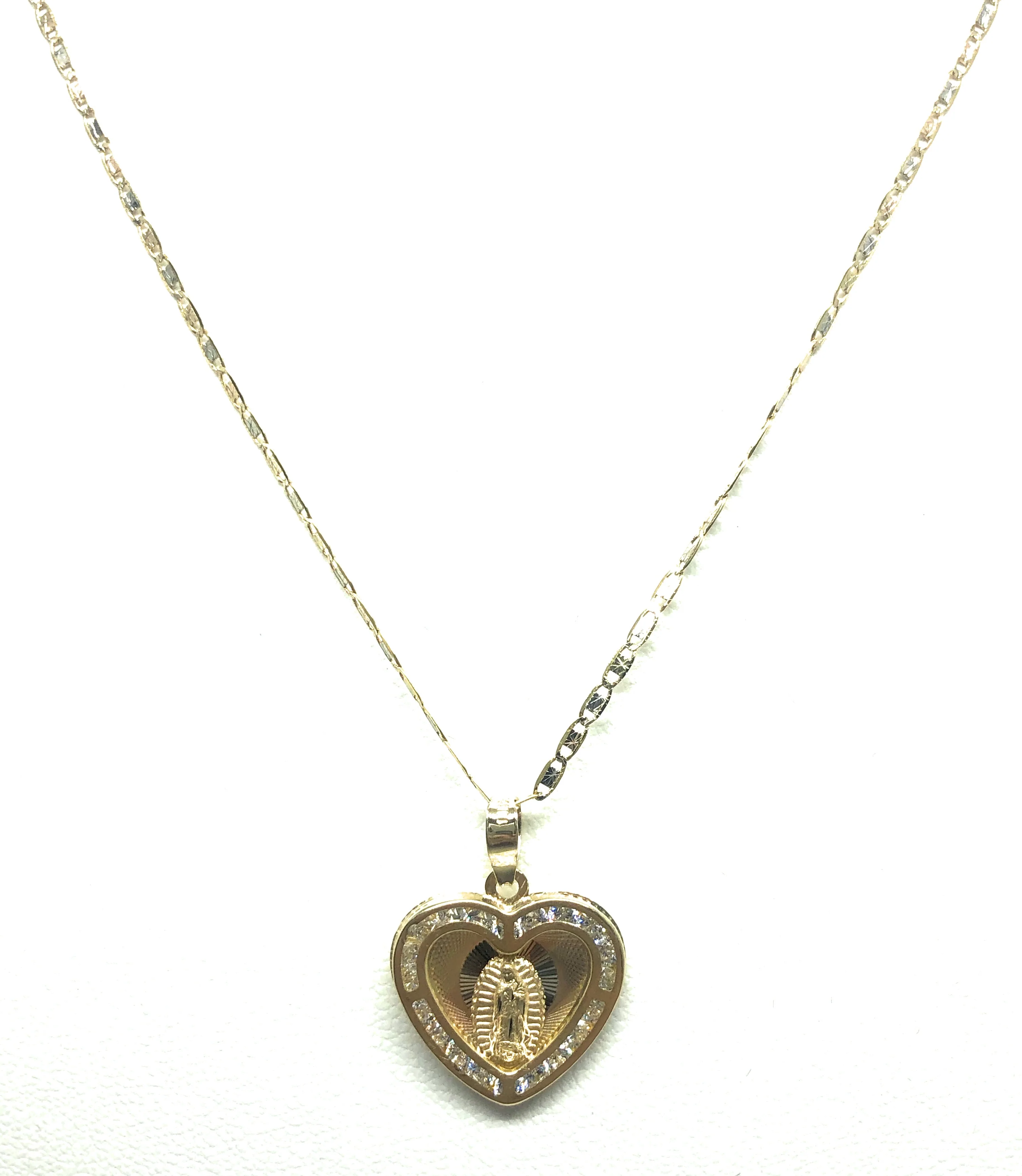 14k Solid Gold Tri-Color Virrgin Mary CZ Heart Pendant Necklace Virrgen Gaudalupe - Image 4