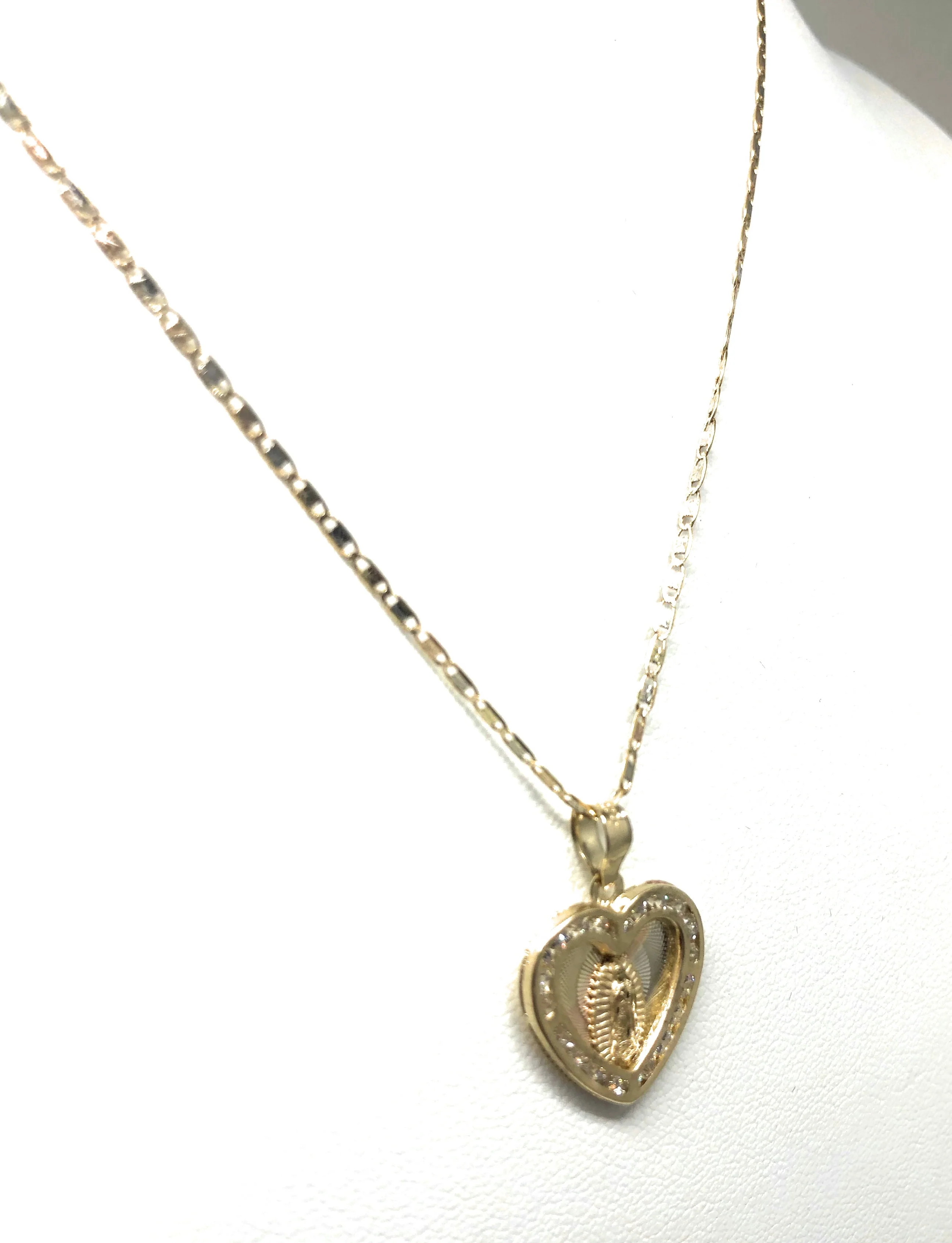 14k Solid Gold Tri-Color Virrgin Mary CZ Heart Pendant Necklace Virrgen Gaudalupe - Image 6