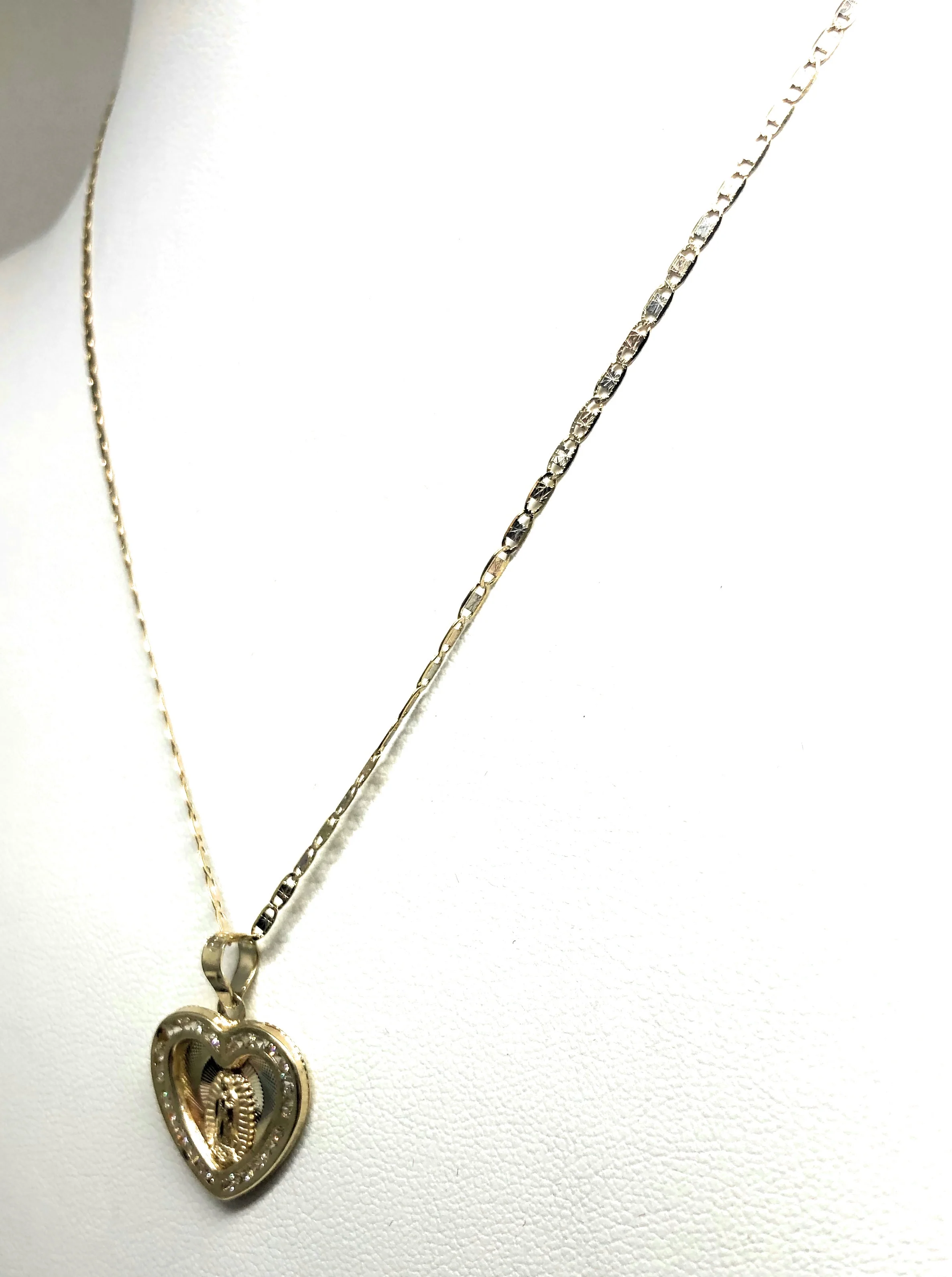14k Solid Gold Tri-Color Virrgin Mary CZ Heart Pendant Necklace Virrgen Gaudalupe - Image 7