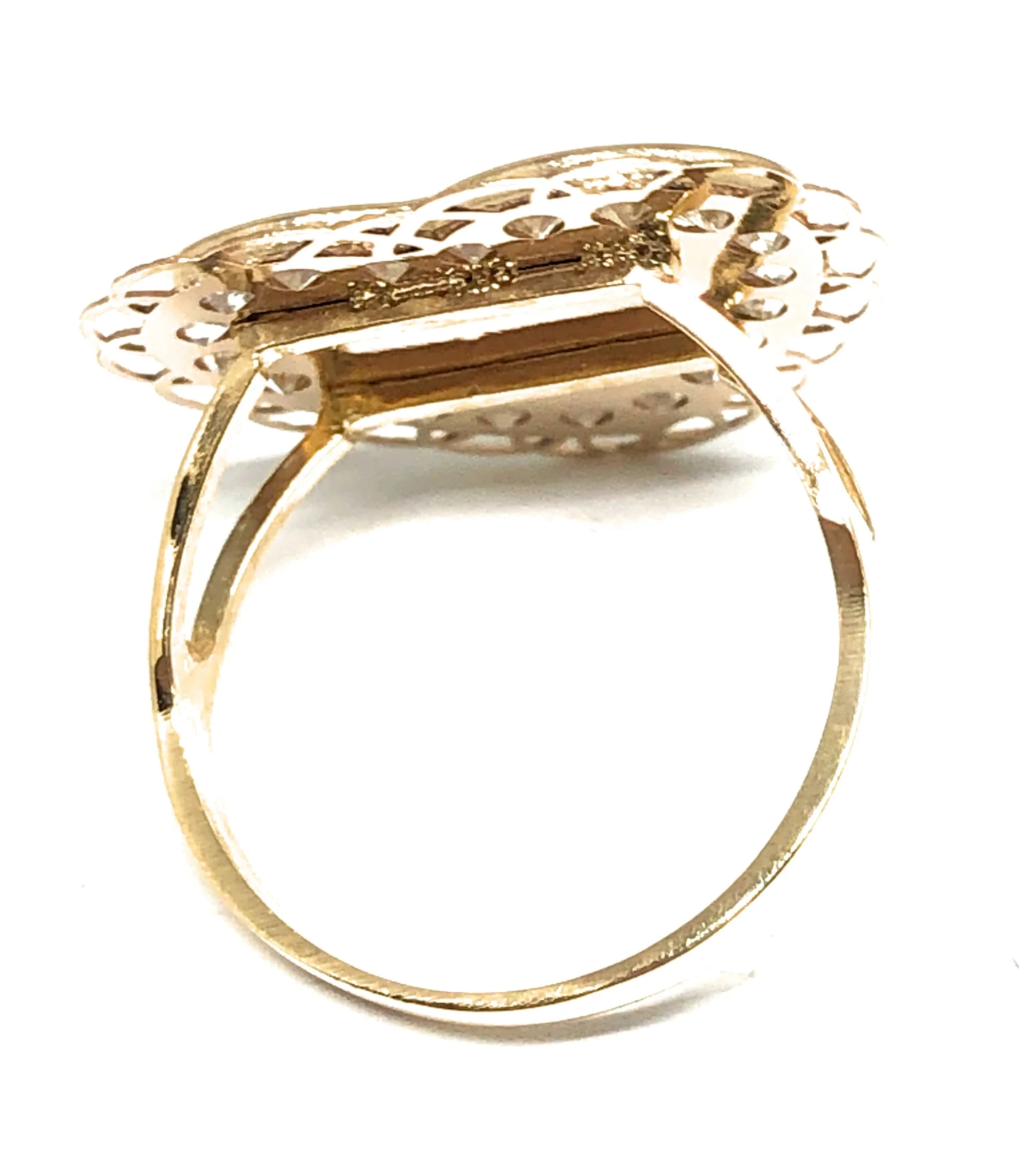 14k Solid Gold Tri-Color Virrgin Mary CZ Heart Ring - Image 4