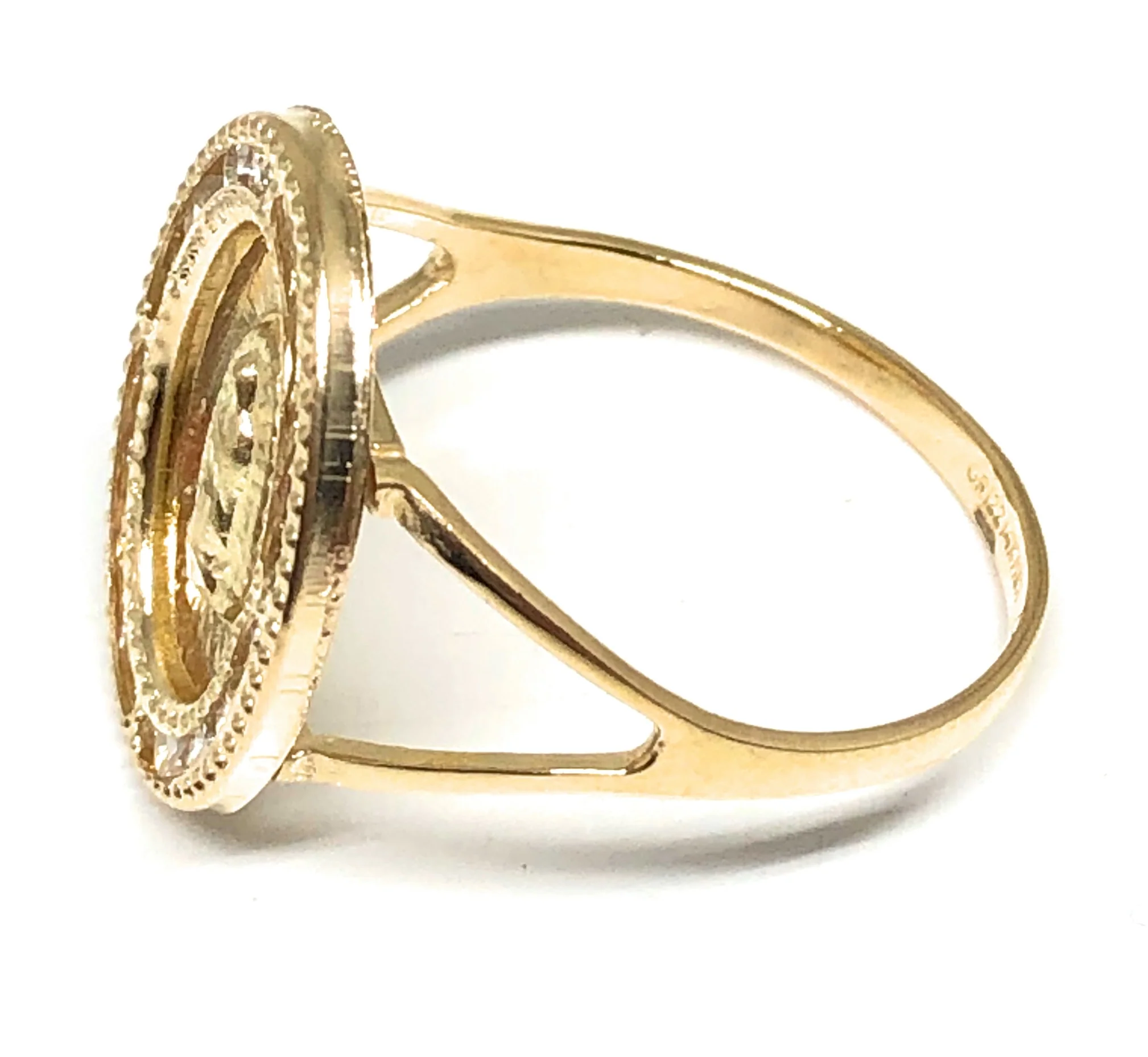 14k Solid Gold Tri-Color Virrgin Mary CZ Oval Ring - Image 2