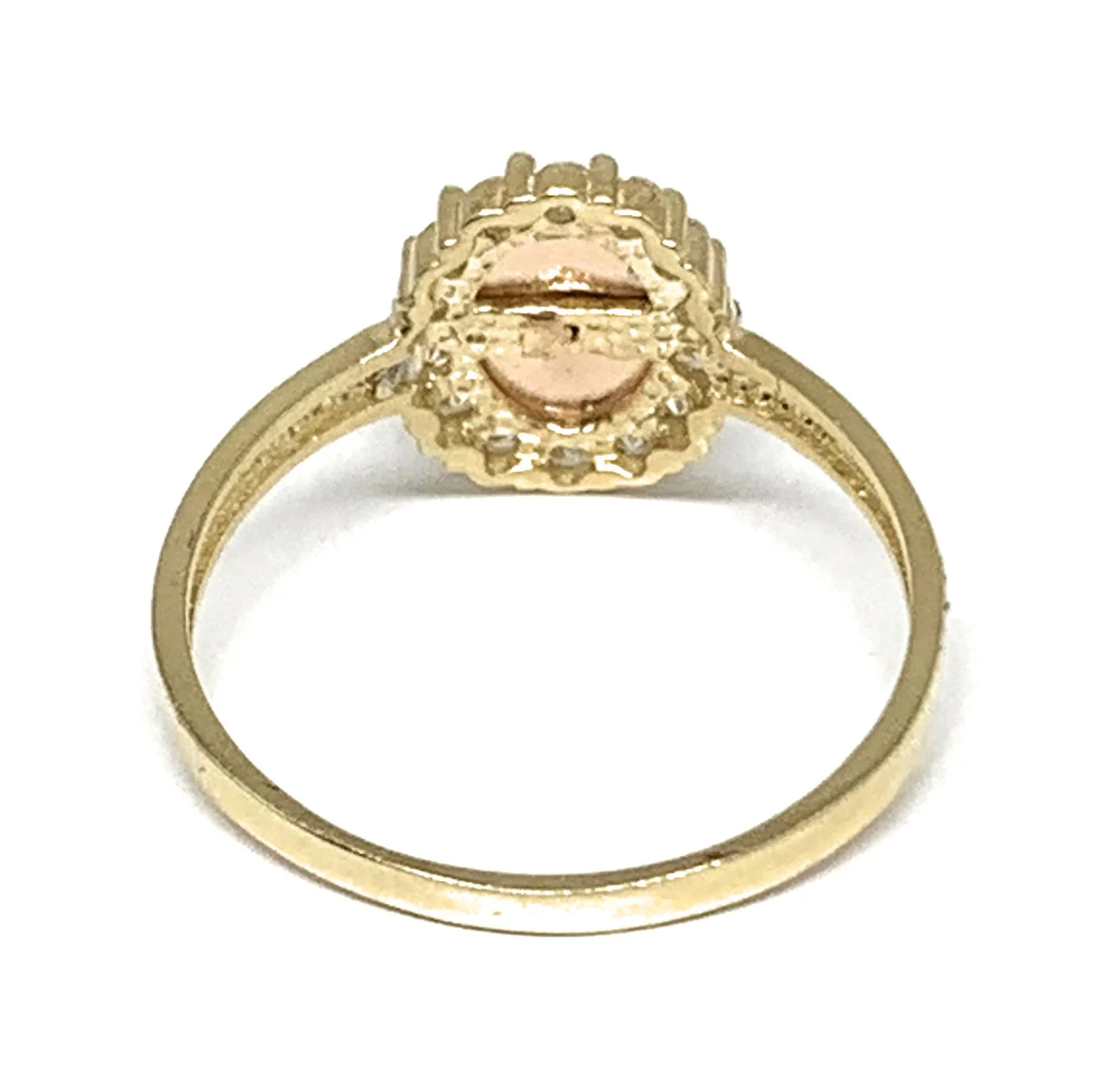 14k Solid Gold Tri-Color Virrgin Mary CZ Ring - Image 3