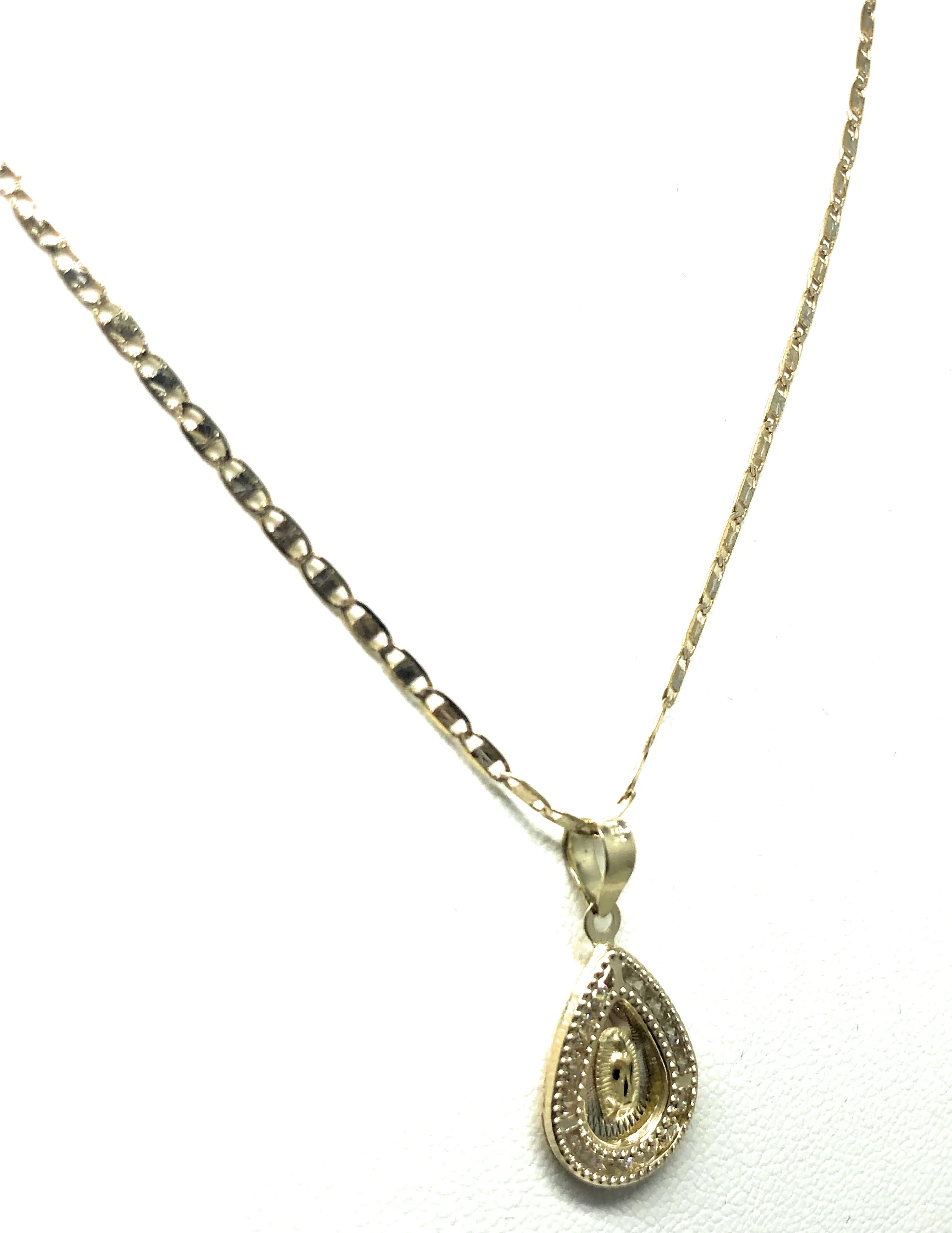 14k Solid Gold Tri-Color Virrgin Mary CZ Teardrop Pendant Necklace Virrgen Gaudalupe - Image 6