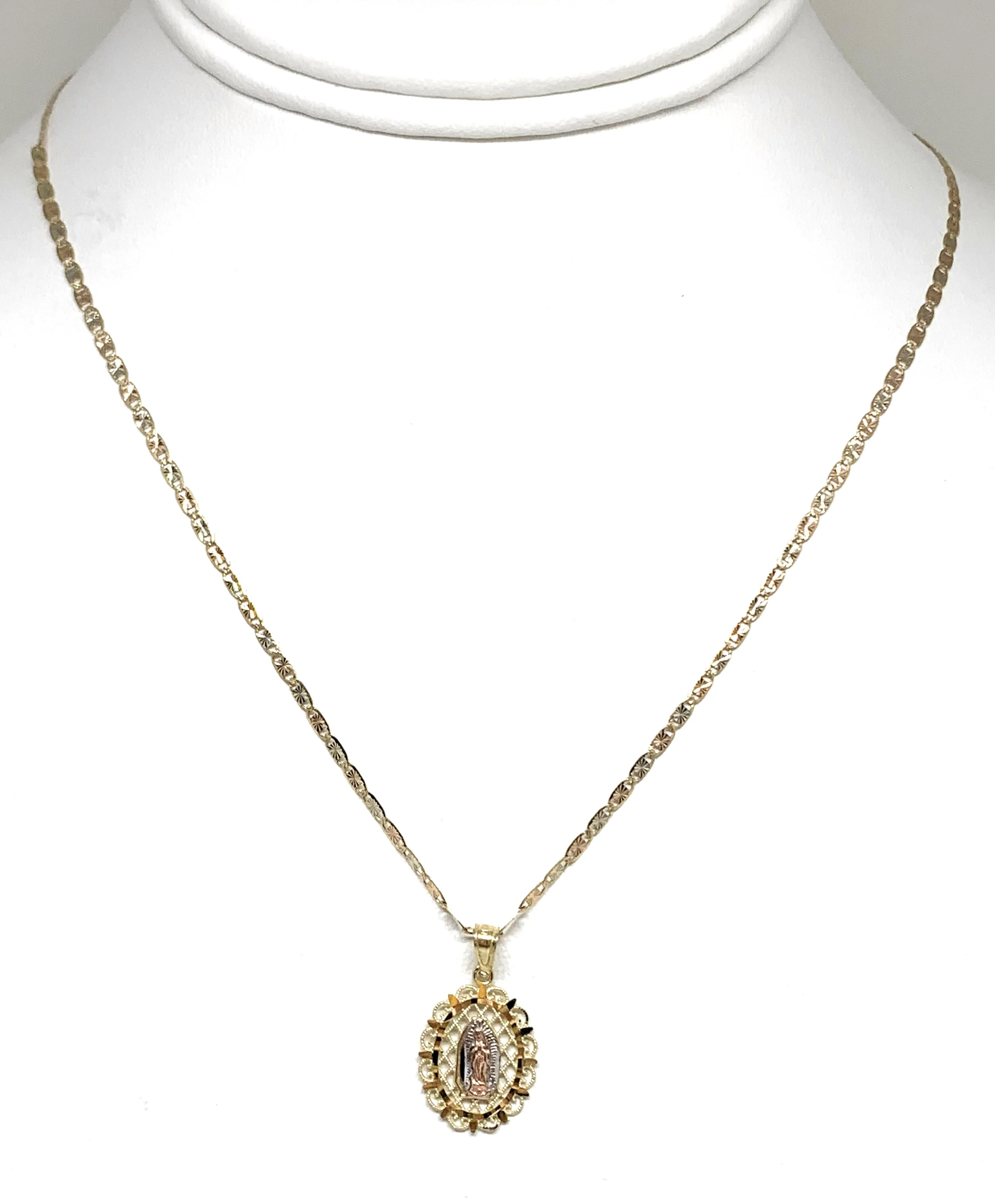 14k Solid Gold Tri-Color Virrgin Mary Elegant Pendant Necklace Virrgen Gaudalupe Valentina Chain - Image 6