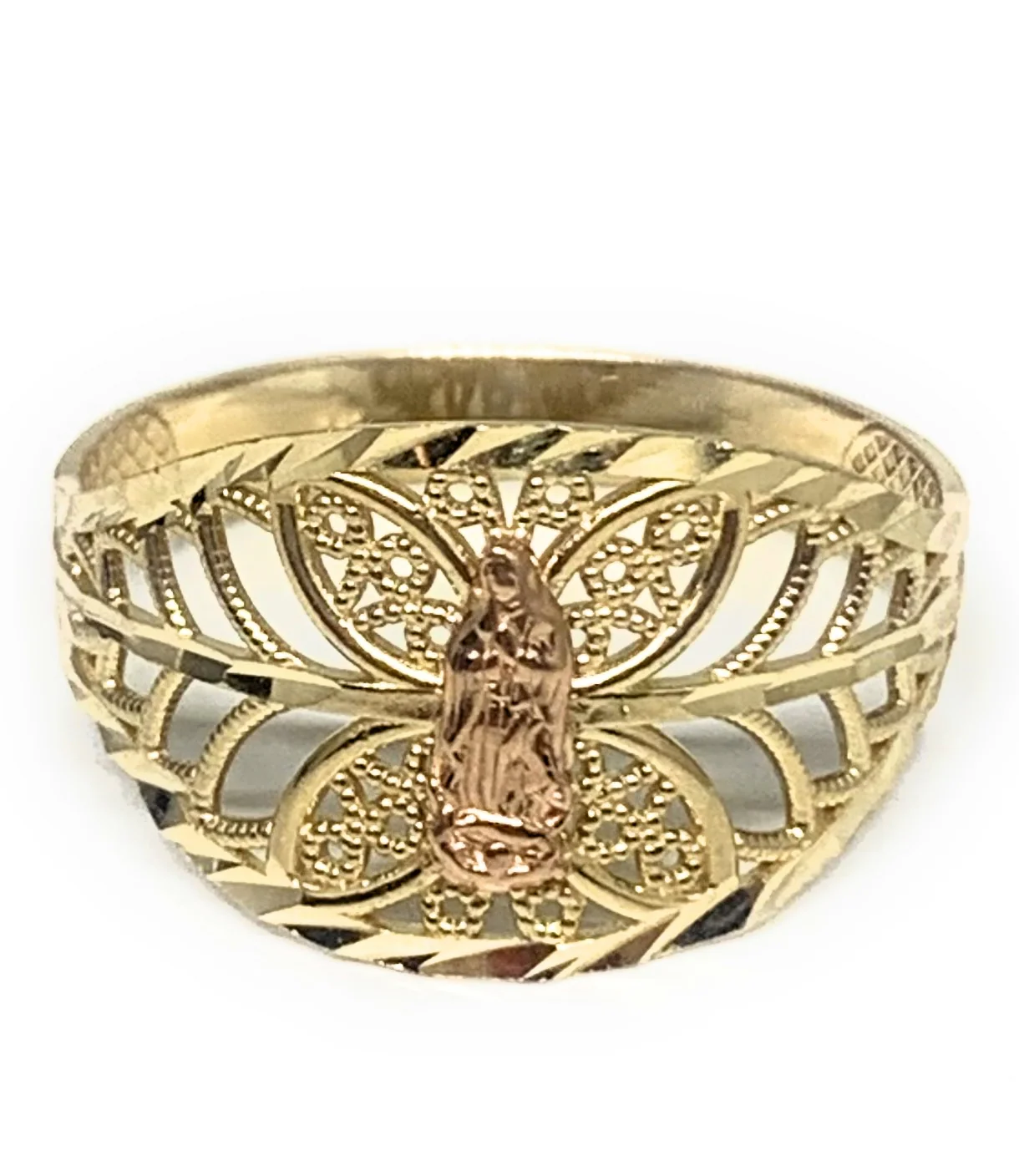 14k Solid Gold Yellow & Rose Gold Virrgin Mary Filigran Butterfly Ring (FC 178)