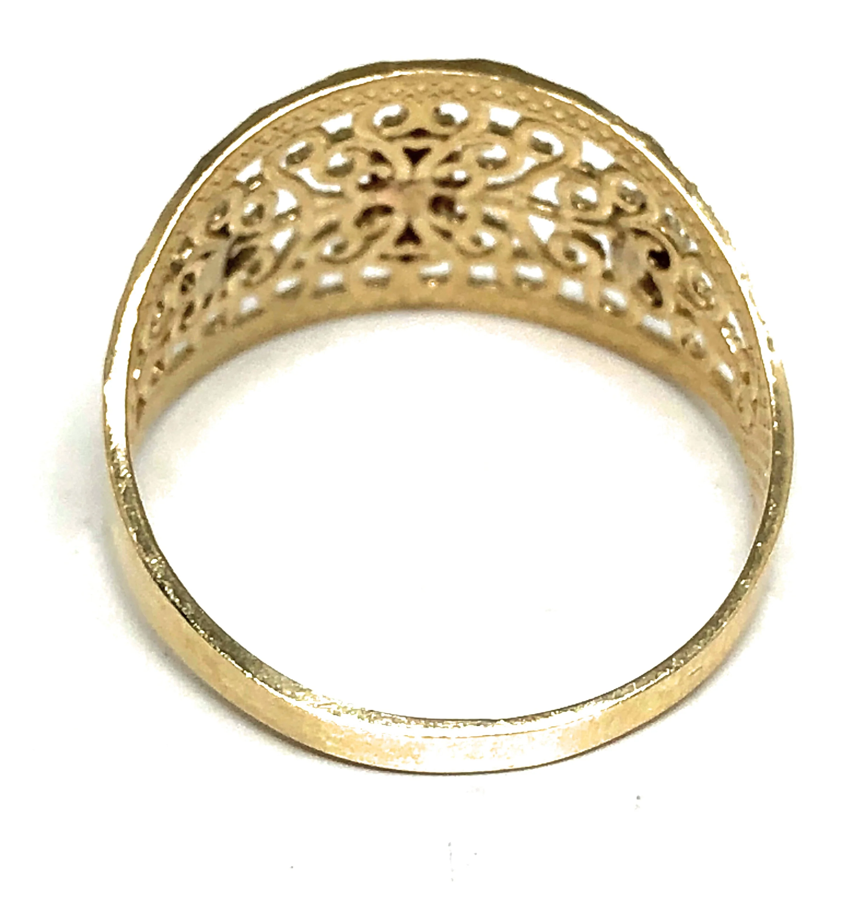 14k Solid Gold Tri-Color Virrgin Mary Filigran Flower Ring - Image 3