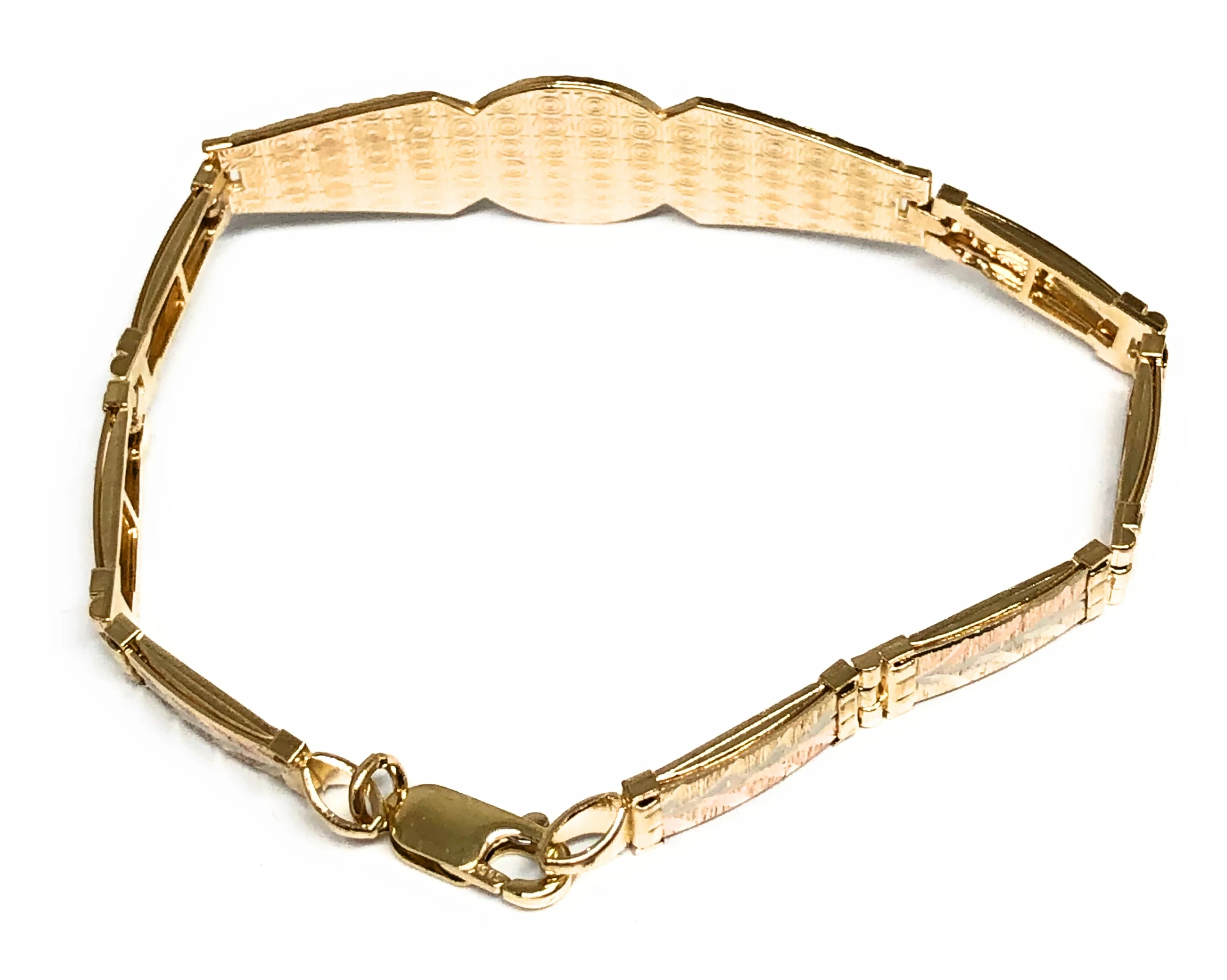 14k Solid Gold Yellow & Rose Virrgin Mary Flower Brracelet 7.1 inch Virrgen Guadalupe (13g) - Image 3