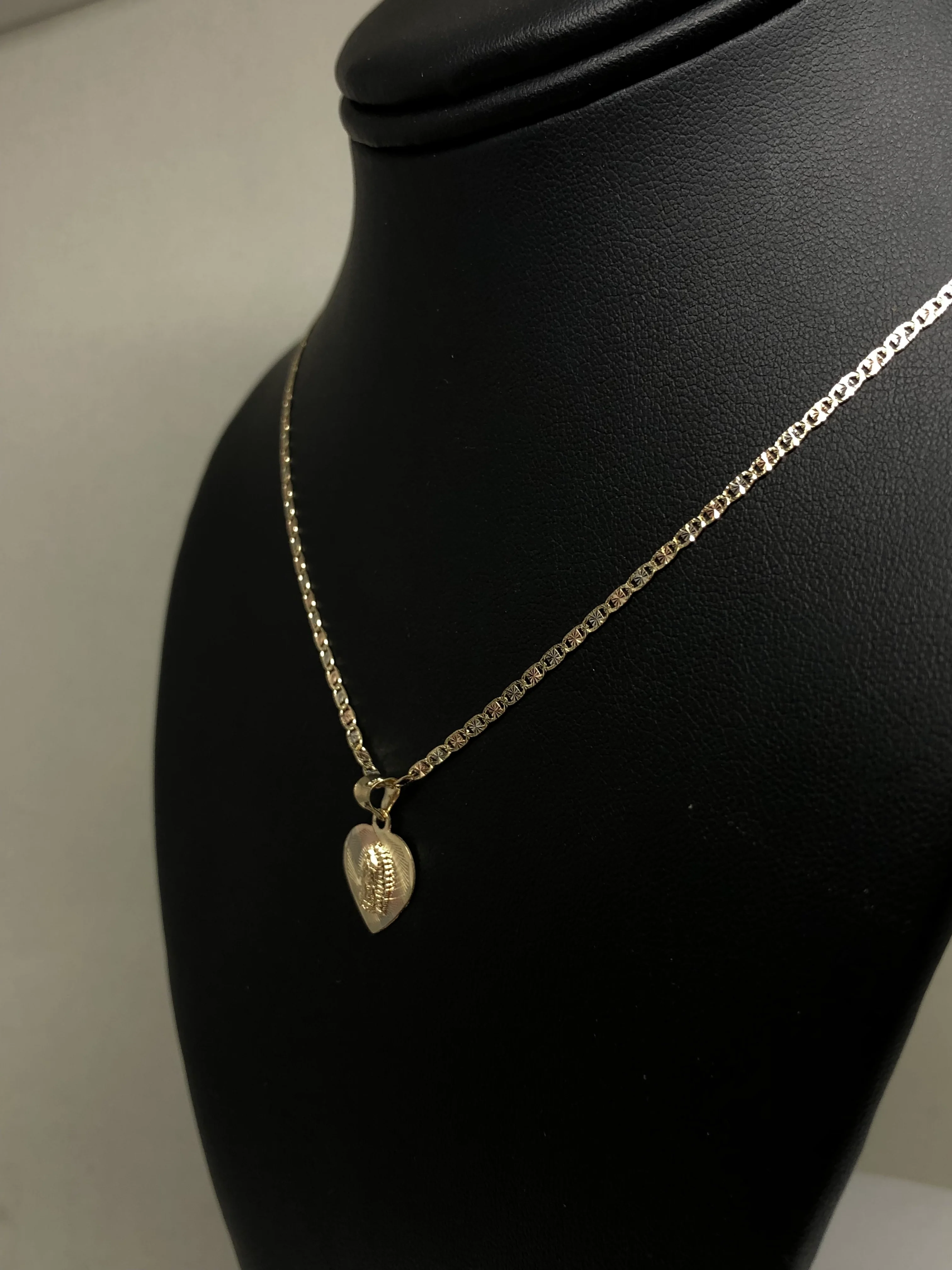 14k Solid Gold Tri-Color Virrgin Mary Heart Pendant Virrgen Guadalupe Valentina Chain (SM, MED) - Image 10