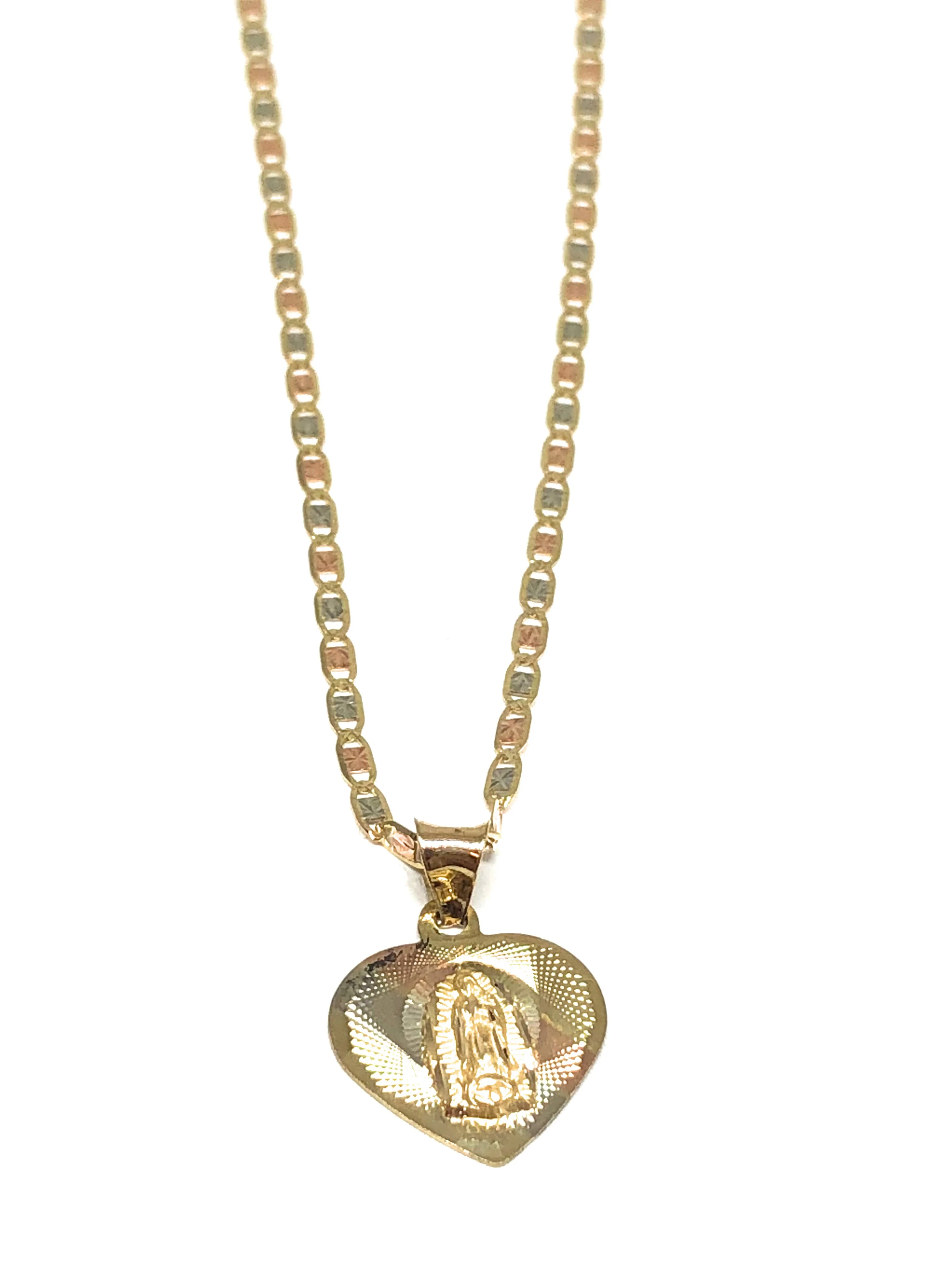 14k Solid Gold Tri-Color Virrgin Mary Heart Pendant Virrgen Guadalupe Valentina Chain (SM, MED) - Image 6