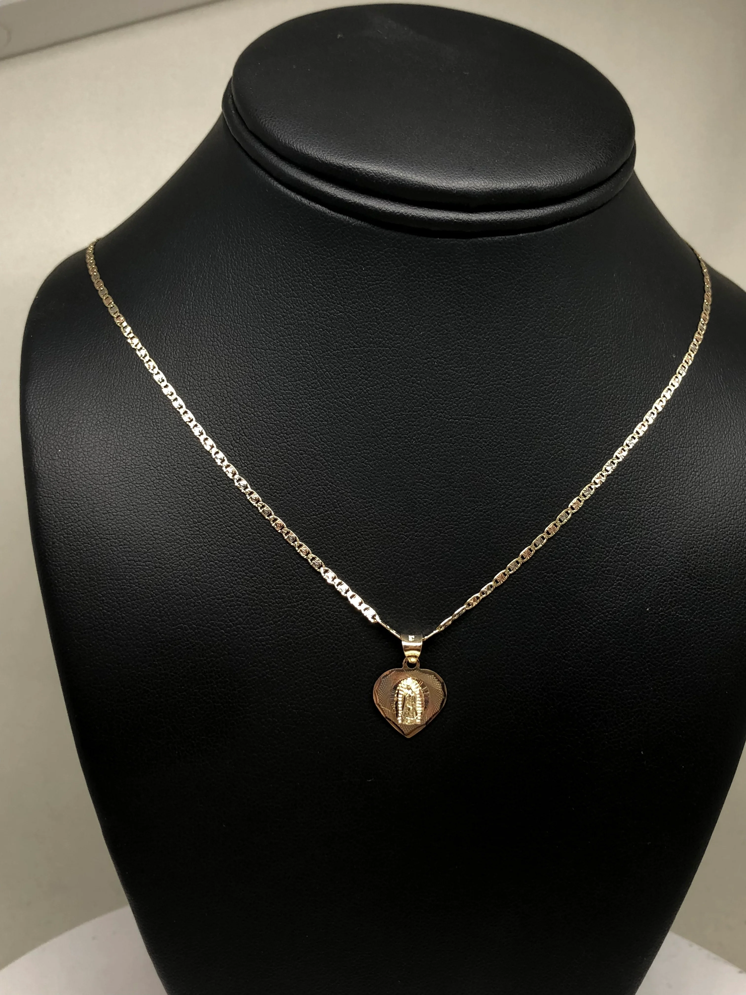 14k Solid Gold Tri-Color Virrgin Mary Heart Pendant Virrgen Guadalupe Valentina Chain (SM, MED) - Image 9