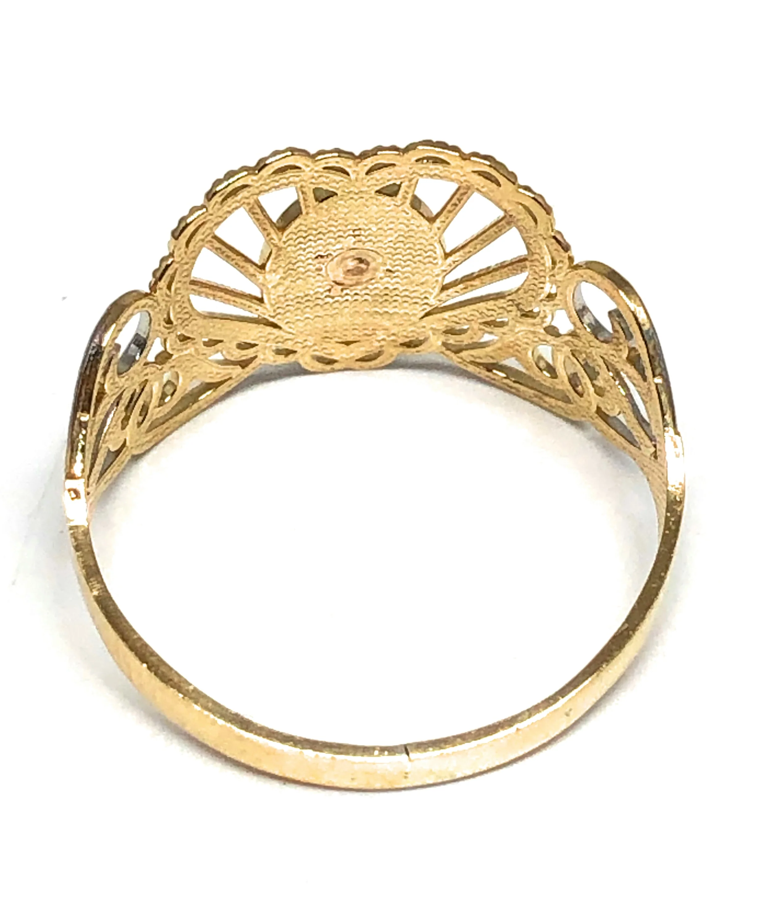 14k Solid Gold Tri-Color Virrgin Mary Heart Ring - Image 3
