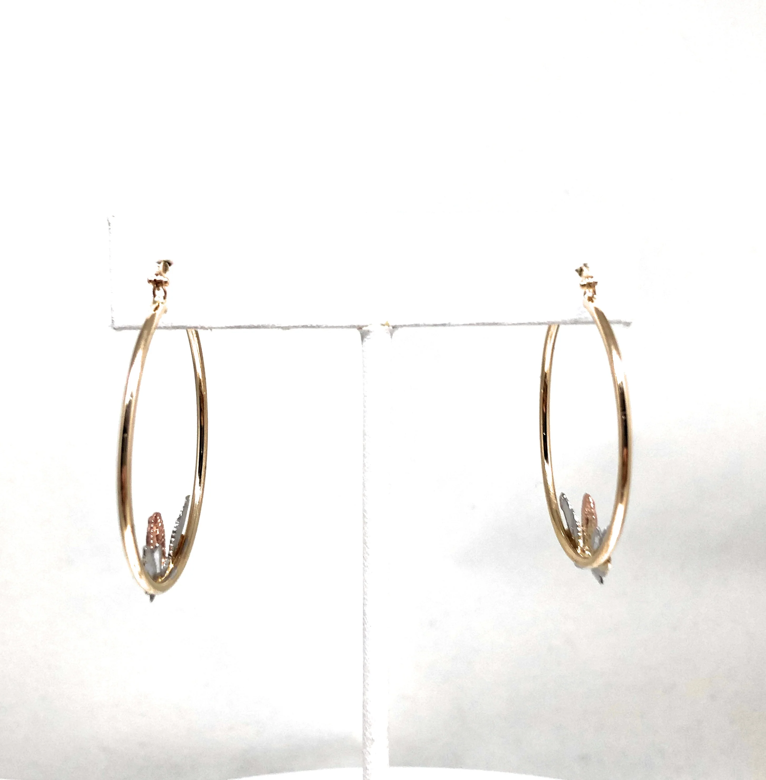 14k Solid Gold Tri-Color Virrgin Mary Hoop Earrings - Image 6