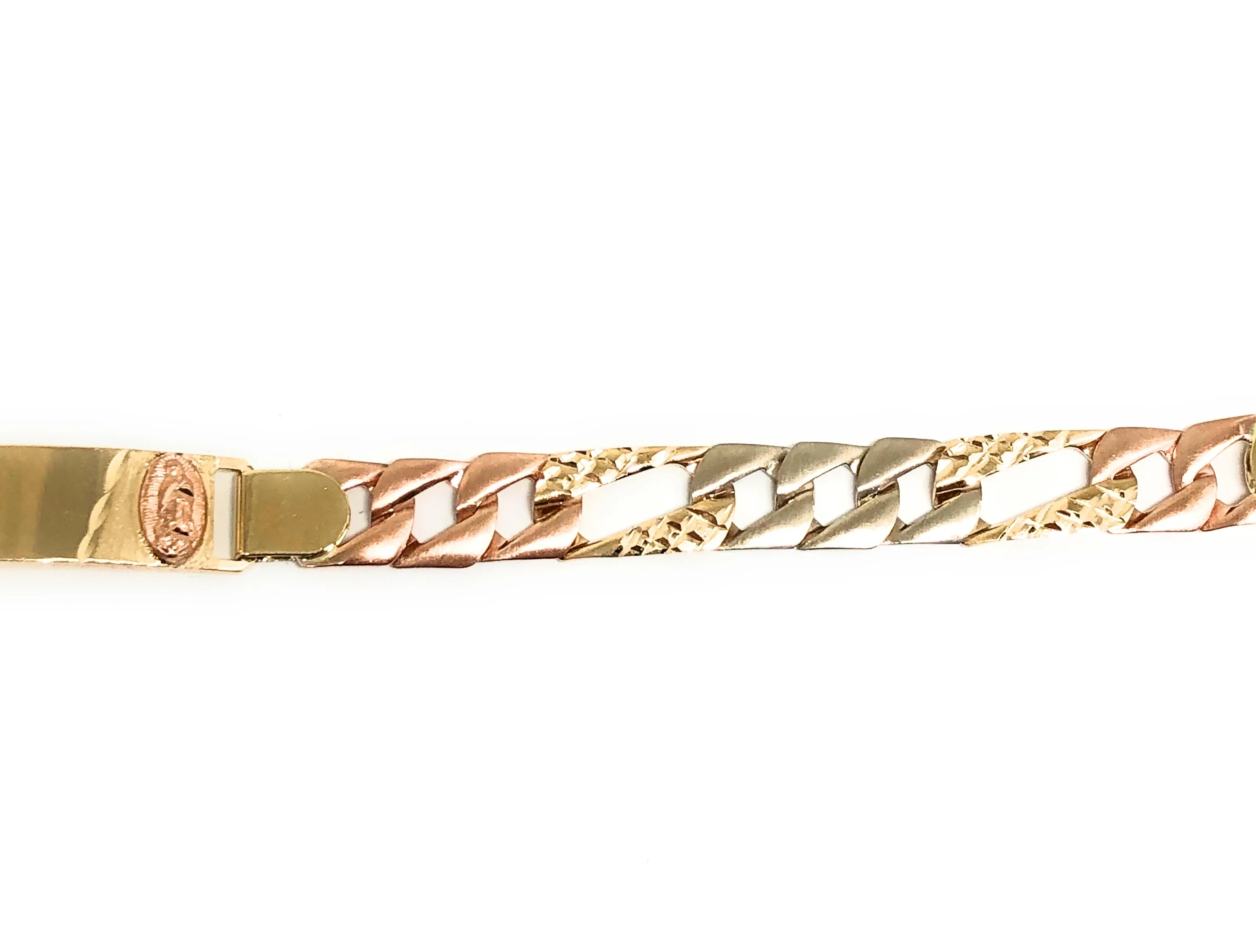 14k Solid Gold Tri-Color Virrgin Mary ID Brracelet 7.25 inch Virrgen Guadalupe (Free engraving) - Image 3