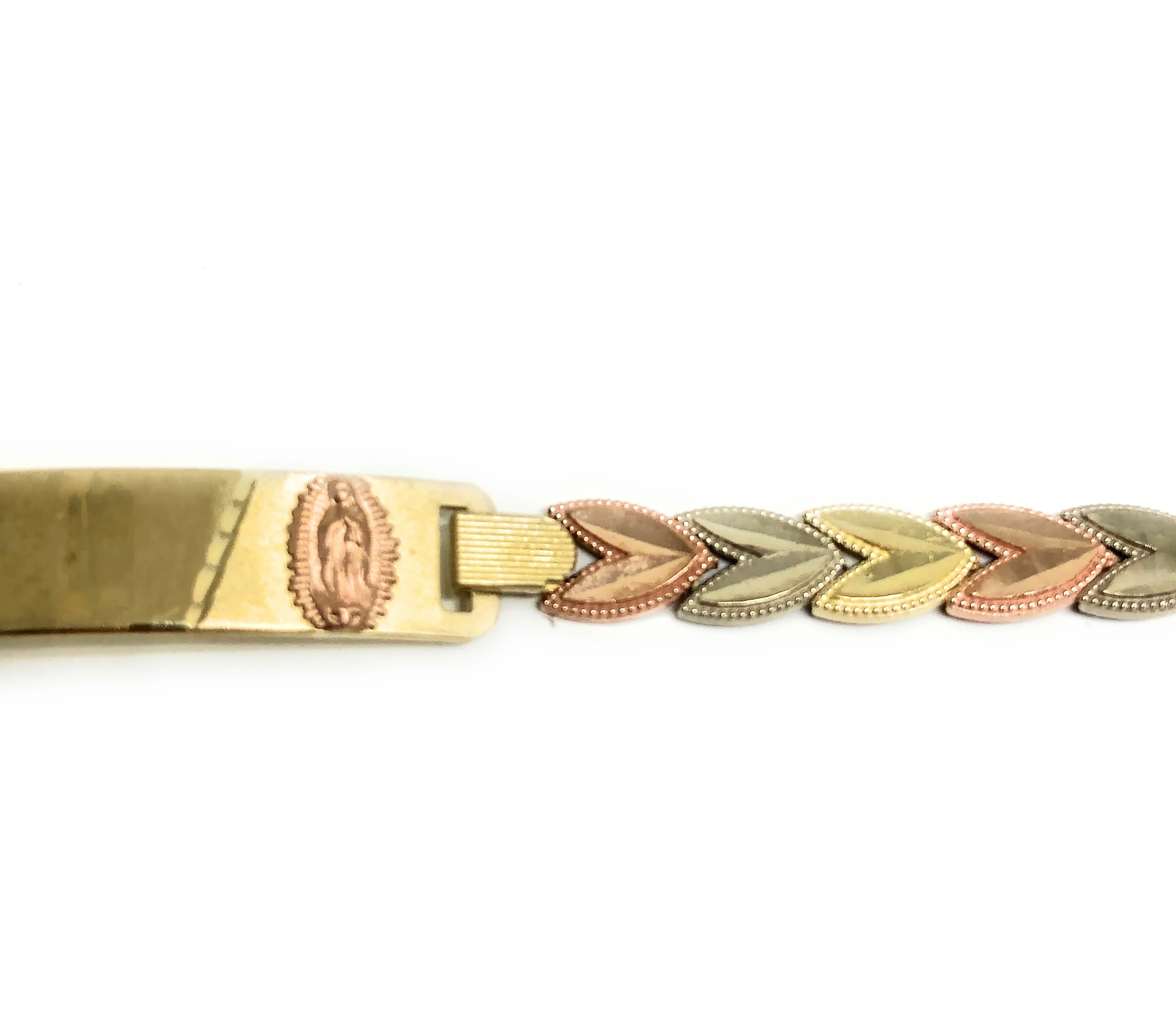 10k Solid Gold Tri-Color Virrgin Mary ID Brracelet 7.5 inch Virrgen Guadalupe (Free engraving) - Image 5