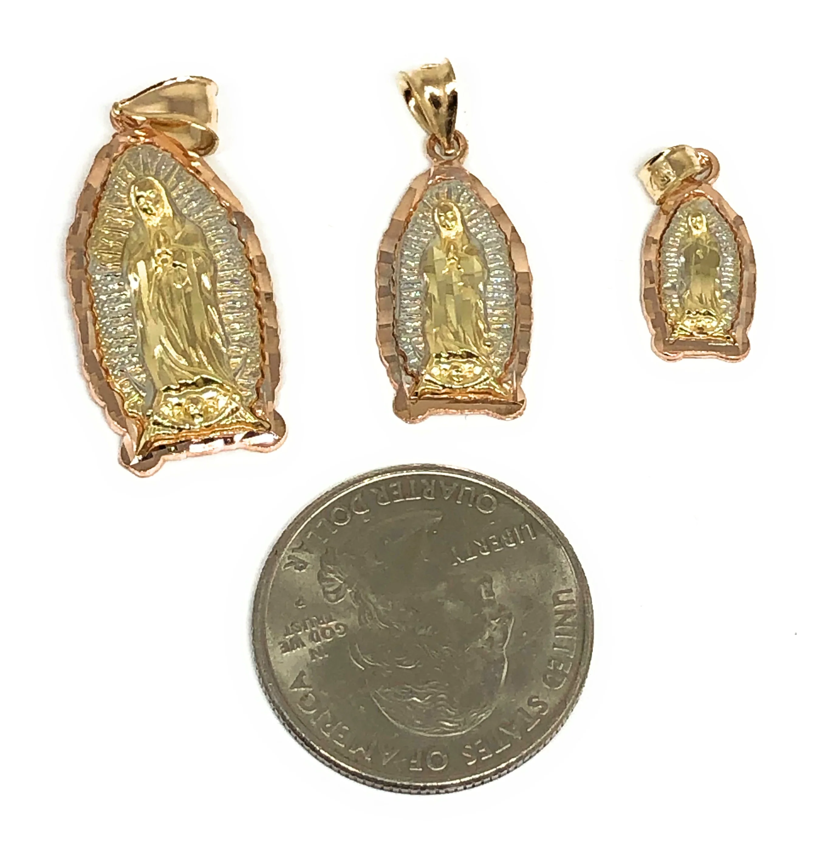 14k Solid Gold Tri-Color Virrgin Mary Pendant Virrgen Guadalupe Tri-Color Valentina Chain (SM,MED,LG) - Image 2