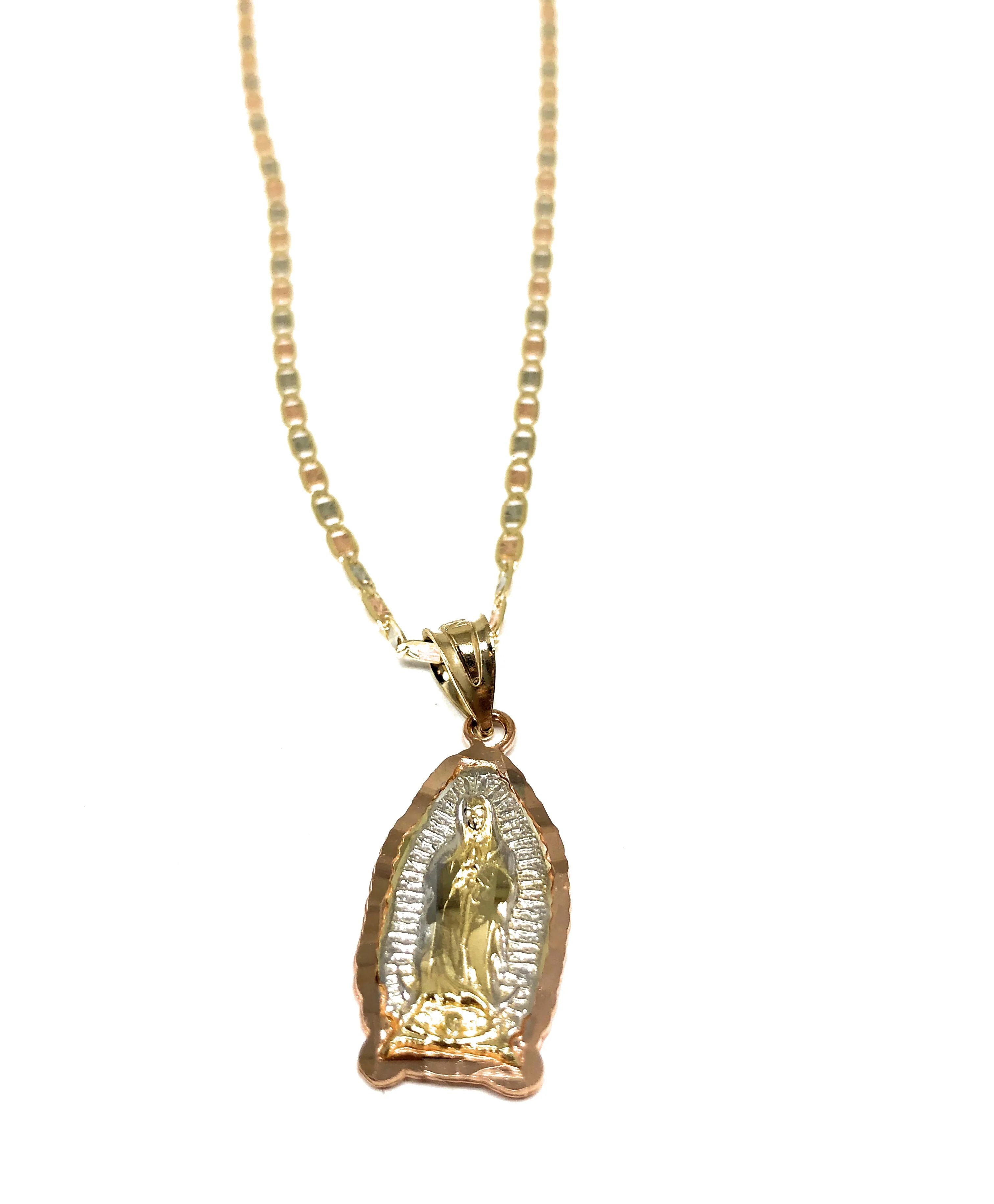 14k Solid Gold Tri-Color Virrgin Mary Pendant Virrgen Guadalupe Tri-Color Valentina Chain (SM,MED,LG) - Image 4