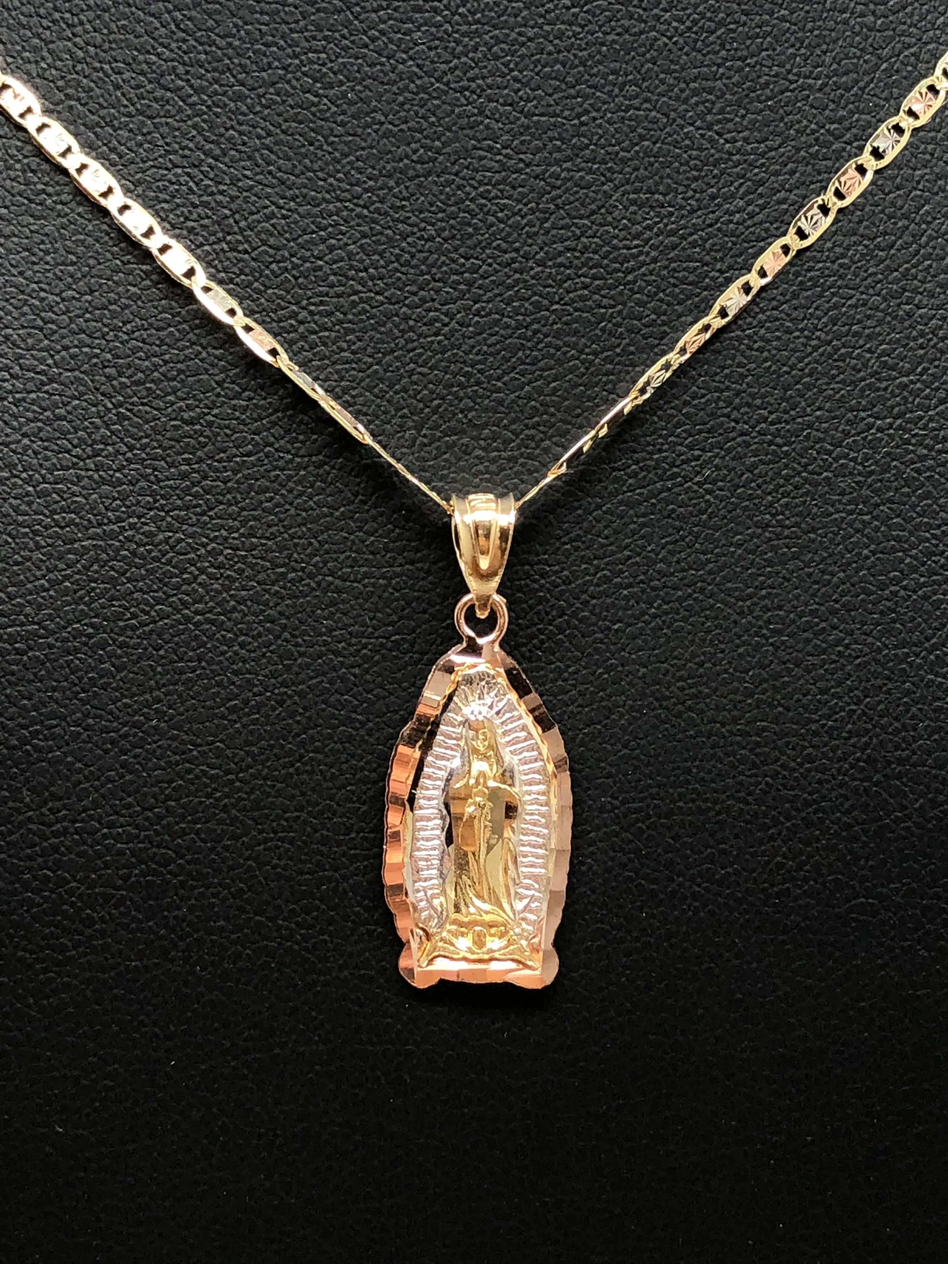 14k Solid Gold Tri-Color Virrgin Mary Pendant Virrgen Guadalupe Tri-Color Valentina Chain (SM,MED,LG) - Image 7