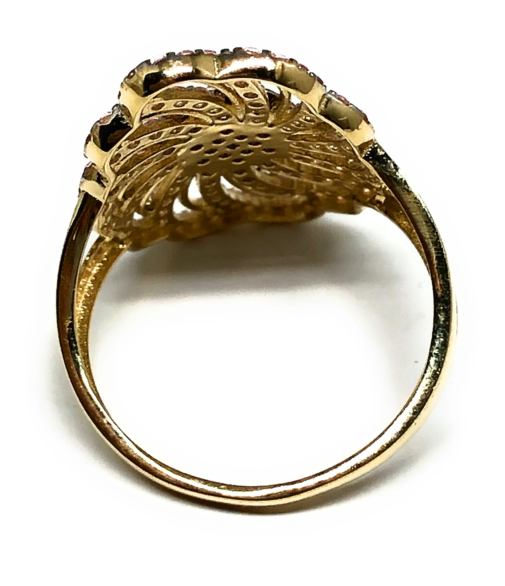 14k Solid Gold Tri-Color Virrgin Mary Pink CZ Fancy Ring - Image 2