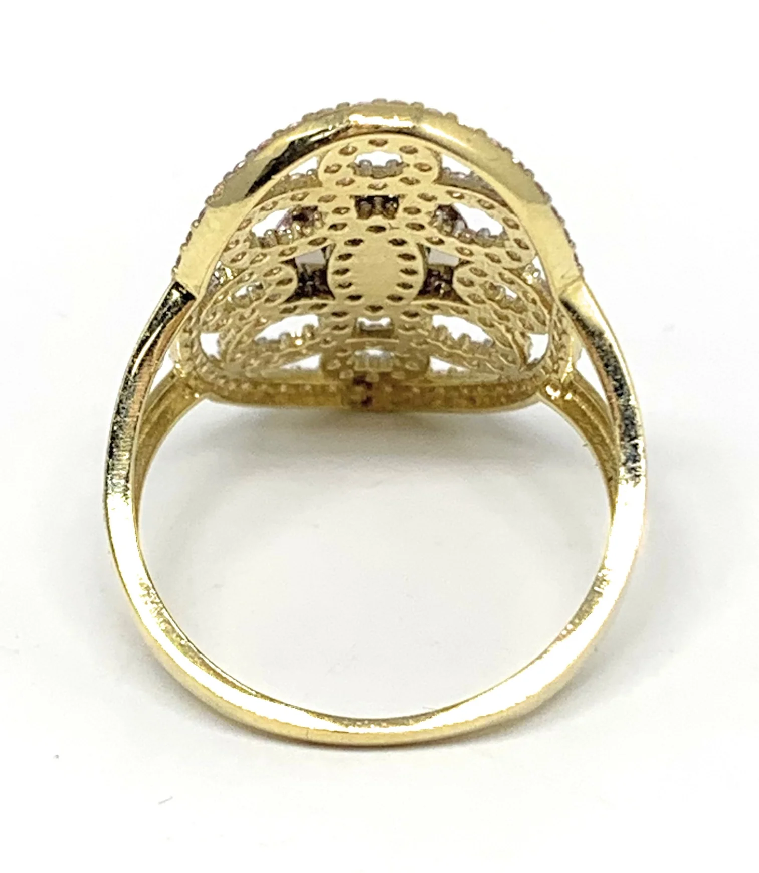 14k Solid Gold Tri-Color Virrgin Mary Pink CZ Fancy Ring - Image 3