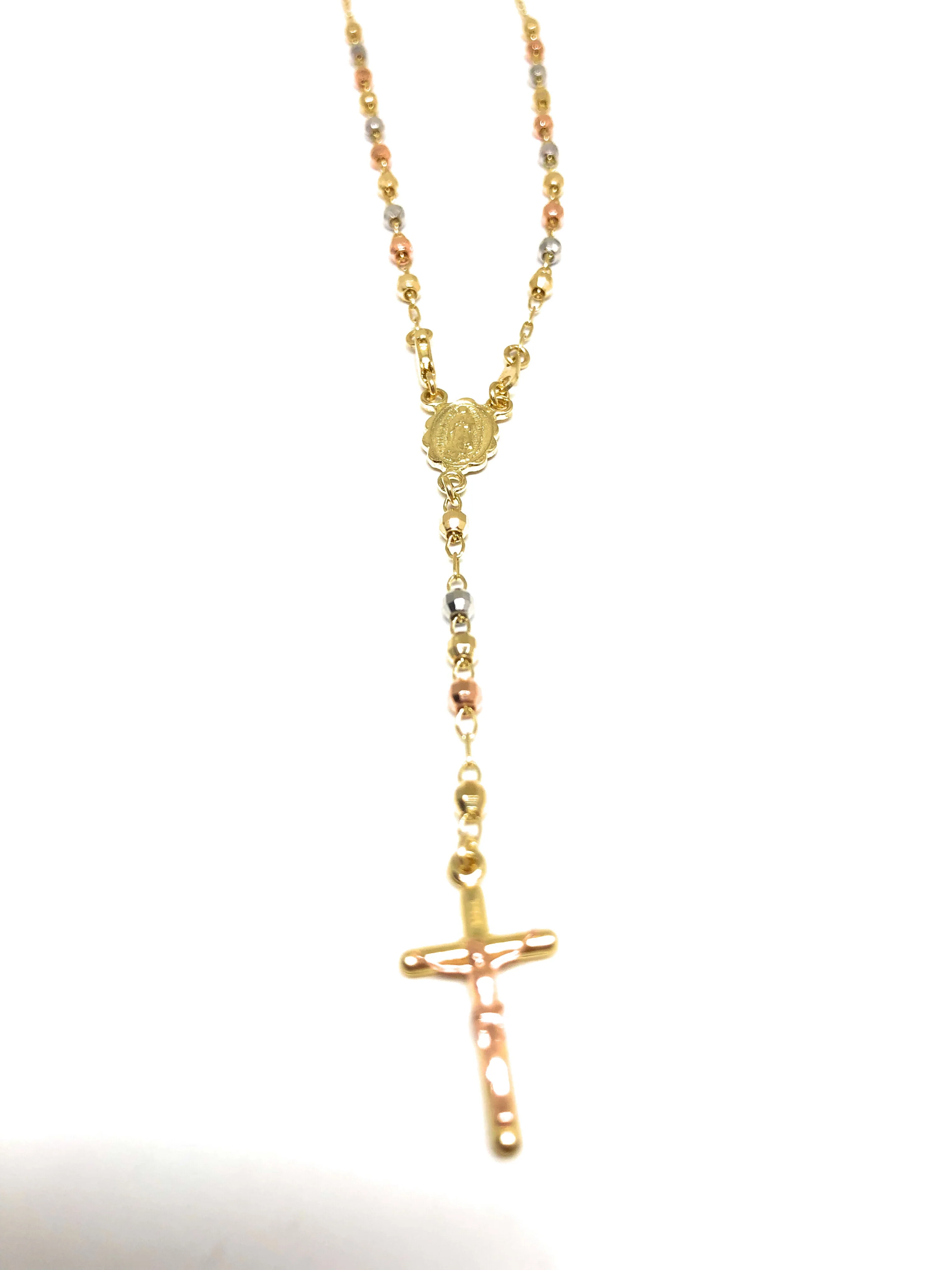 14k Solid Gold Tri-Color Virrgin Mary Rosarry Rosarrio 20" 2.8mm - Image 2