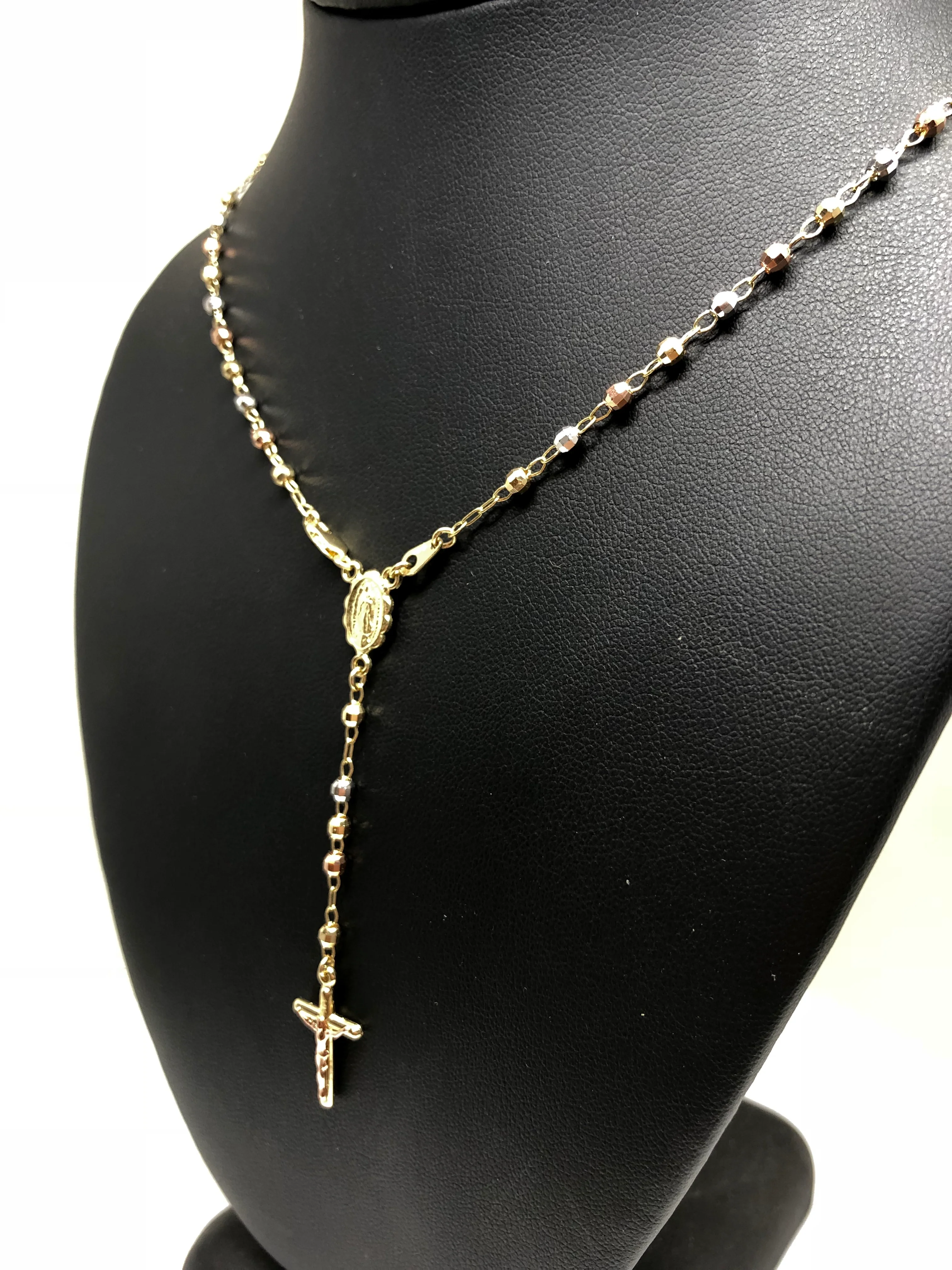 14k Solid Gold Tri-Color Virrgin Mary Rosarry Rosarrio 20" 2.8mm - Image 6