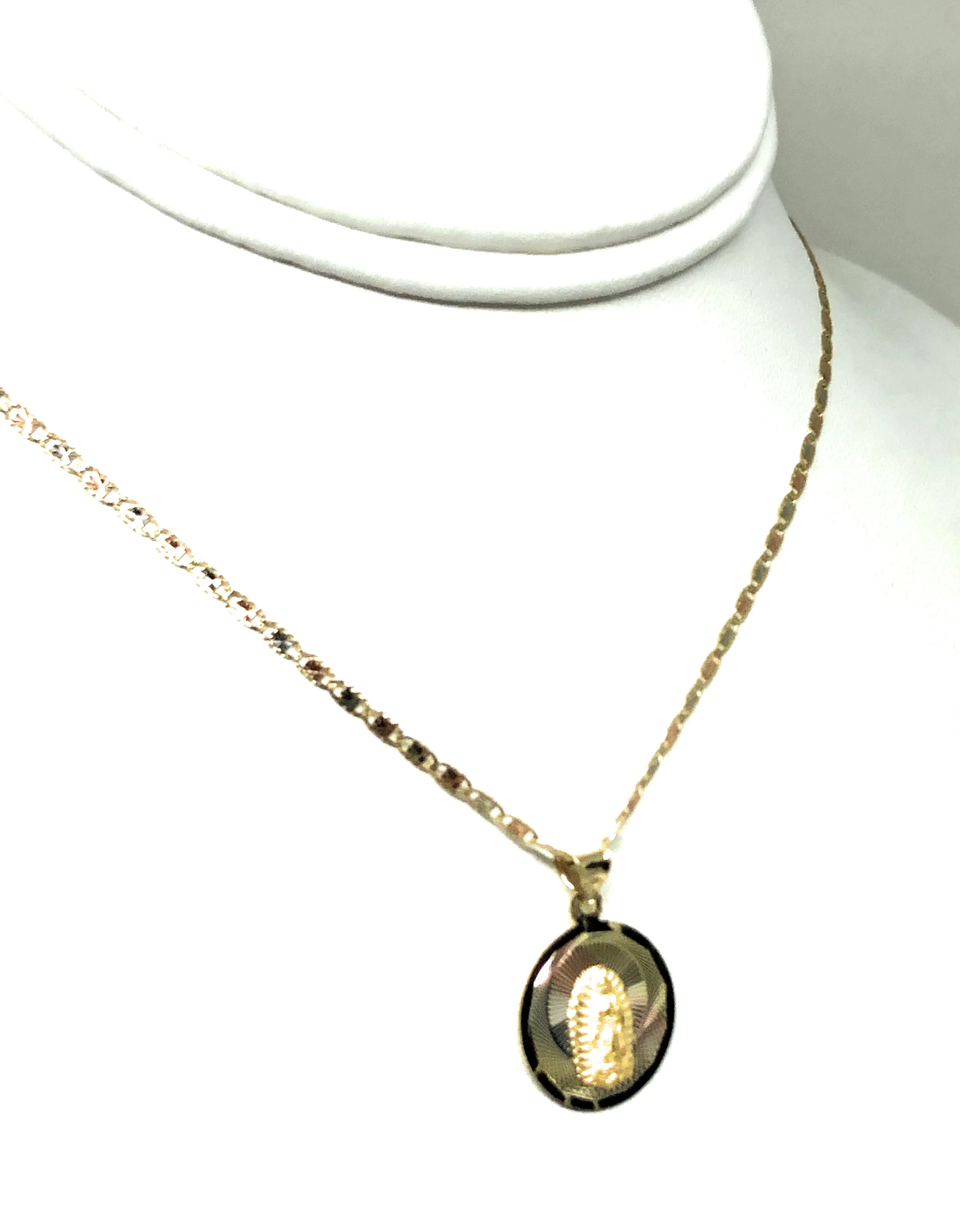 14k Solid Gold Tri-Color Virrgin Mary Round Pendant Virrgen Guadalupe Valentina Chain (SM, XS) - Image 6