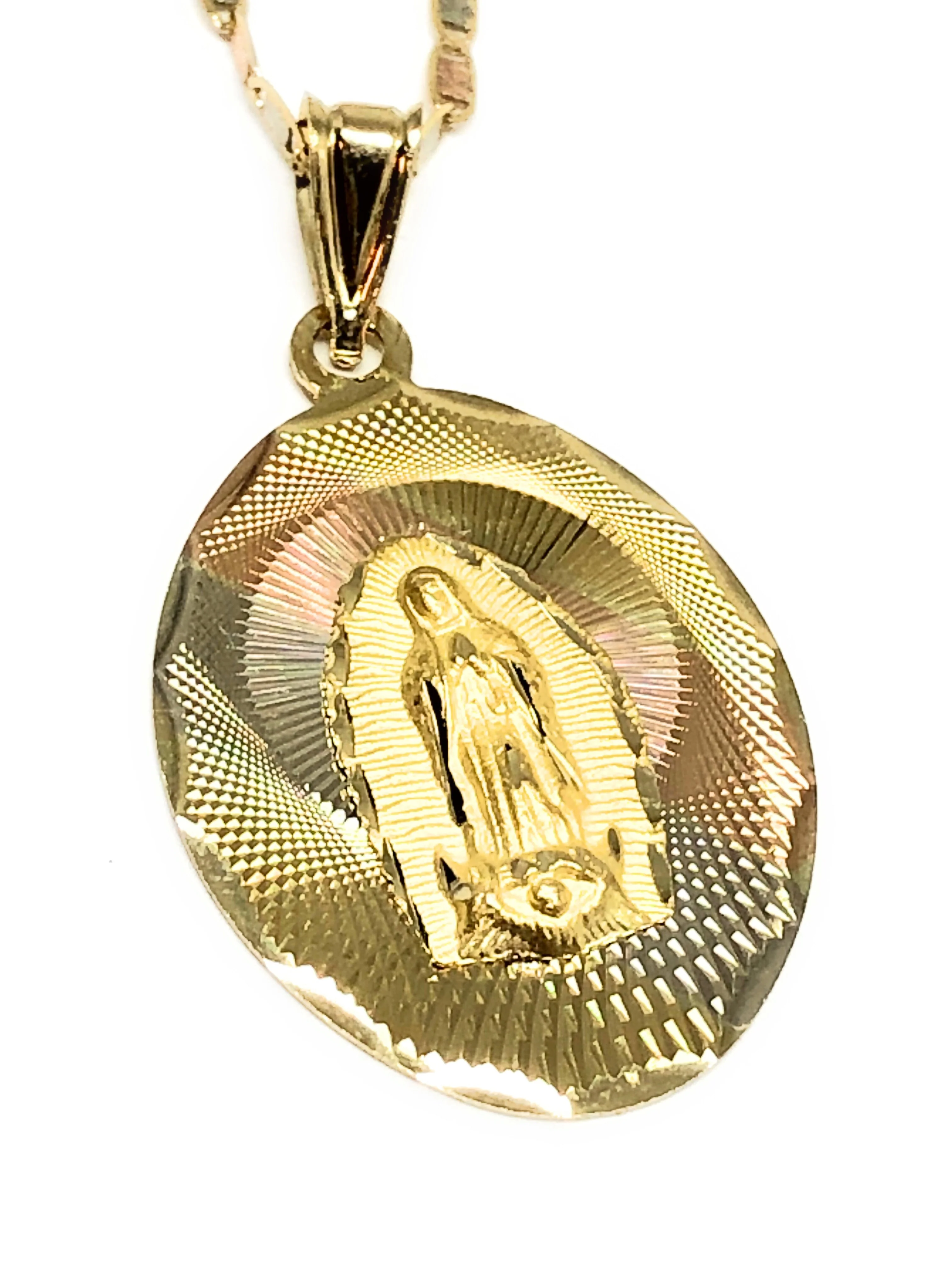 14k Solid Gold Tri-Color Virrgin Mary Pendant Virrgen Guadalupe Valentina Chain - Image 5