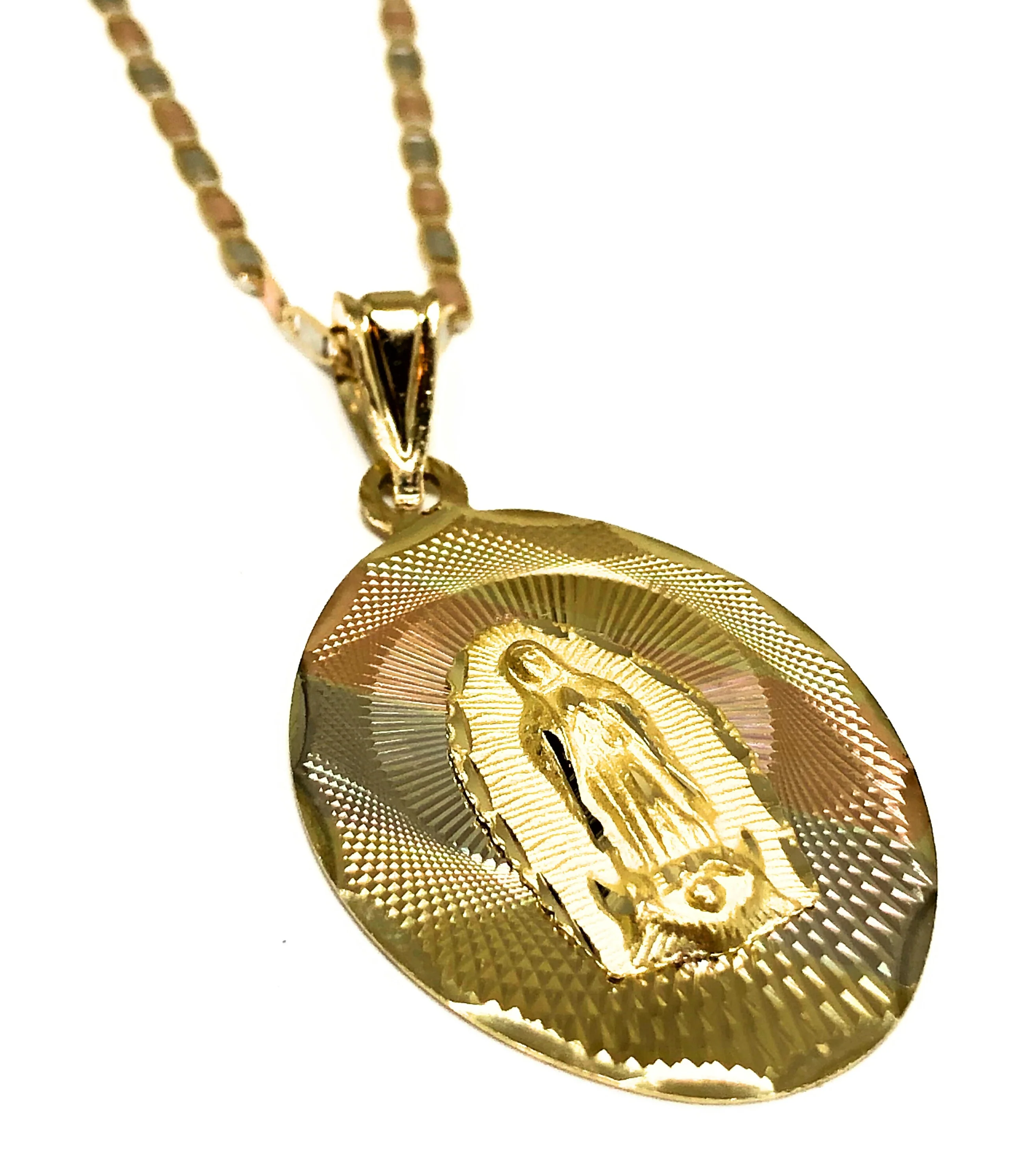 14k Solid Gold Tri-Color Virrgin Mary Pendant Virrgen Guadalupe Valentina Chain - Image 6