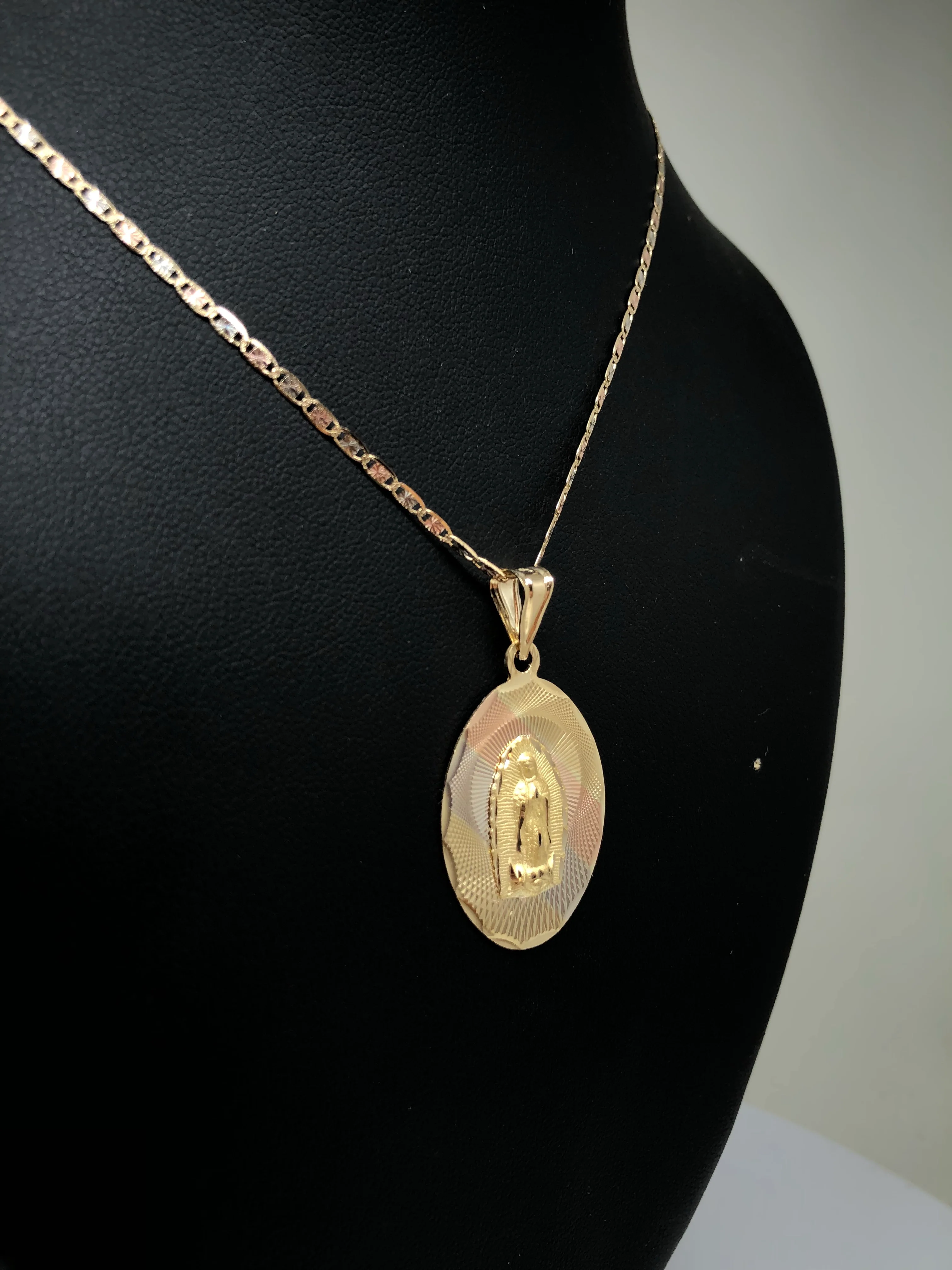 14k Solid Gold Tri-Color Virrgin Mary Pendant Virrgen Guadalupe Valentina Chain - Image 8