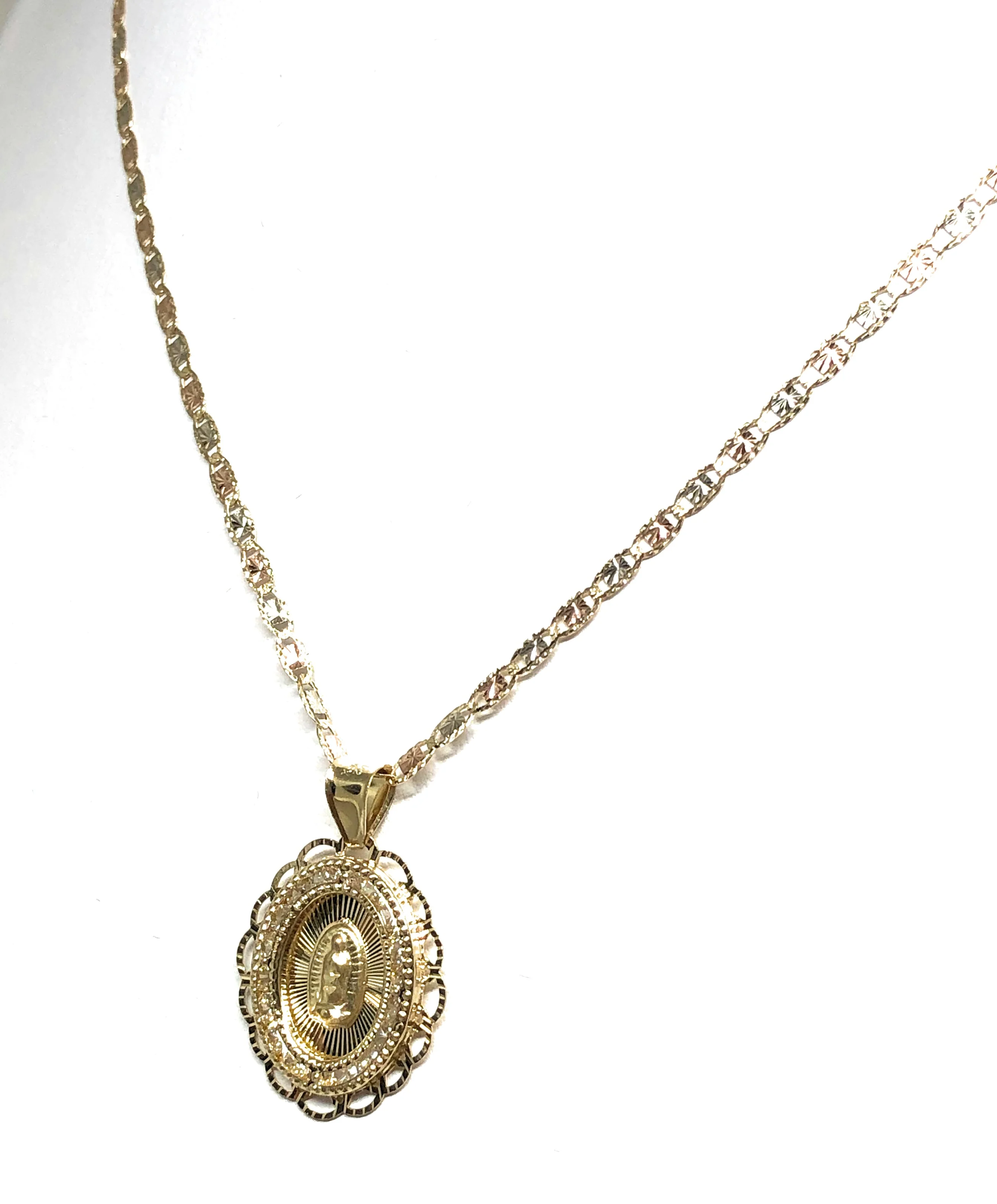 14k Solid Gold Virrgin Mary CZ Pendant Necklace Virrgen Gaudalupe Valentina Chain - Image 2