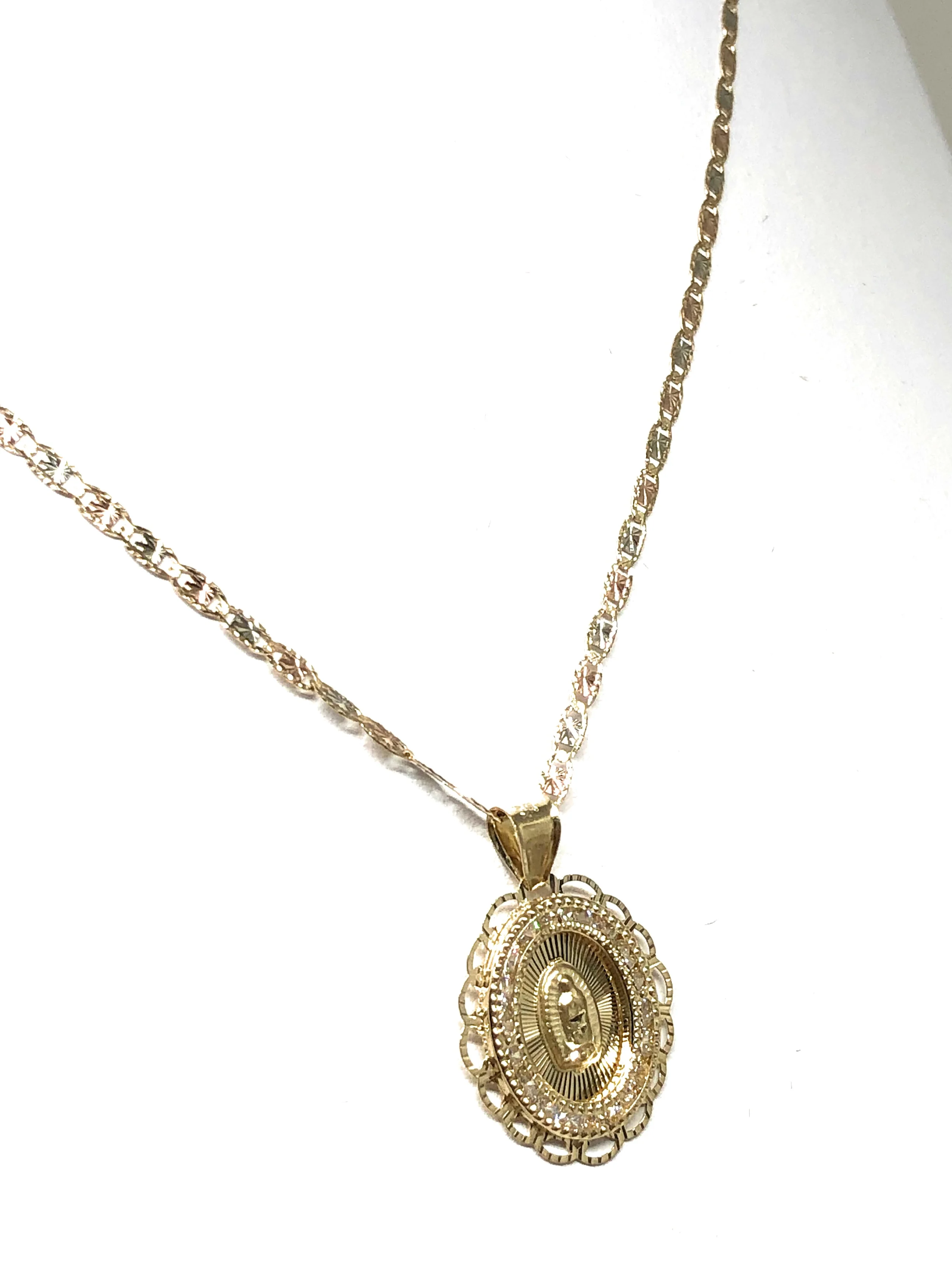 14k Solid Gold Virrgin Mary CZ Pendant Necklace Virrgen Gaudalupe Valentina Chain - Image 4