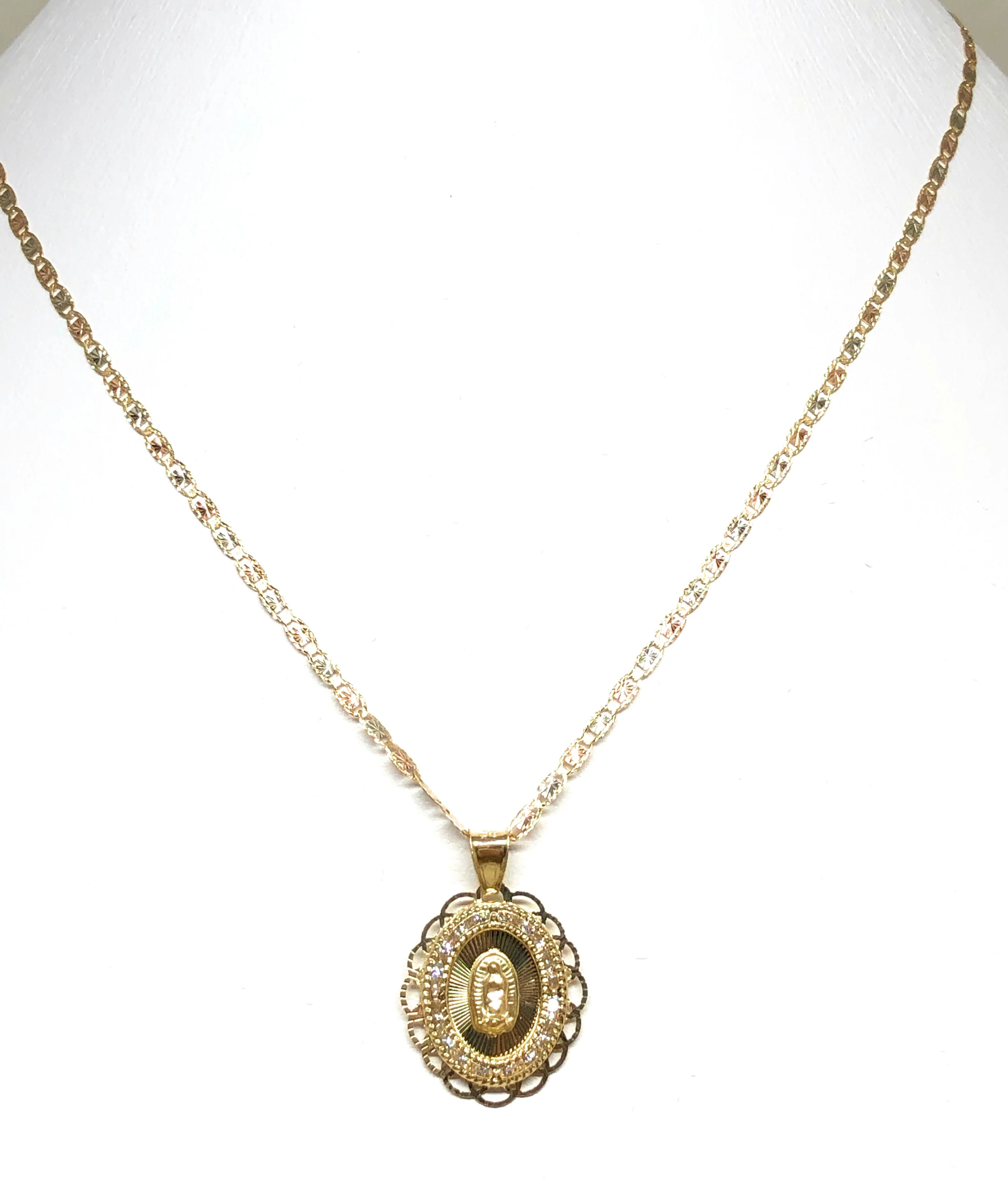14k Solid Gold Virrgin Mary CZ Pendant Necklace Virrgen Gaudalupe Valentina Chain - Image 5
